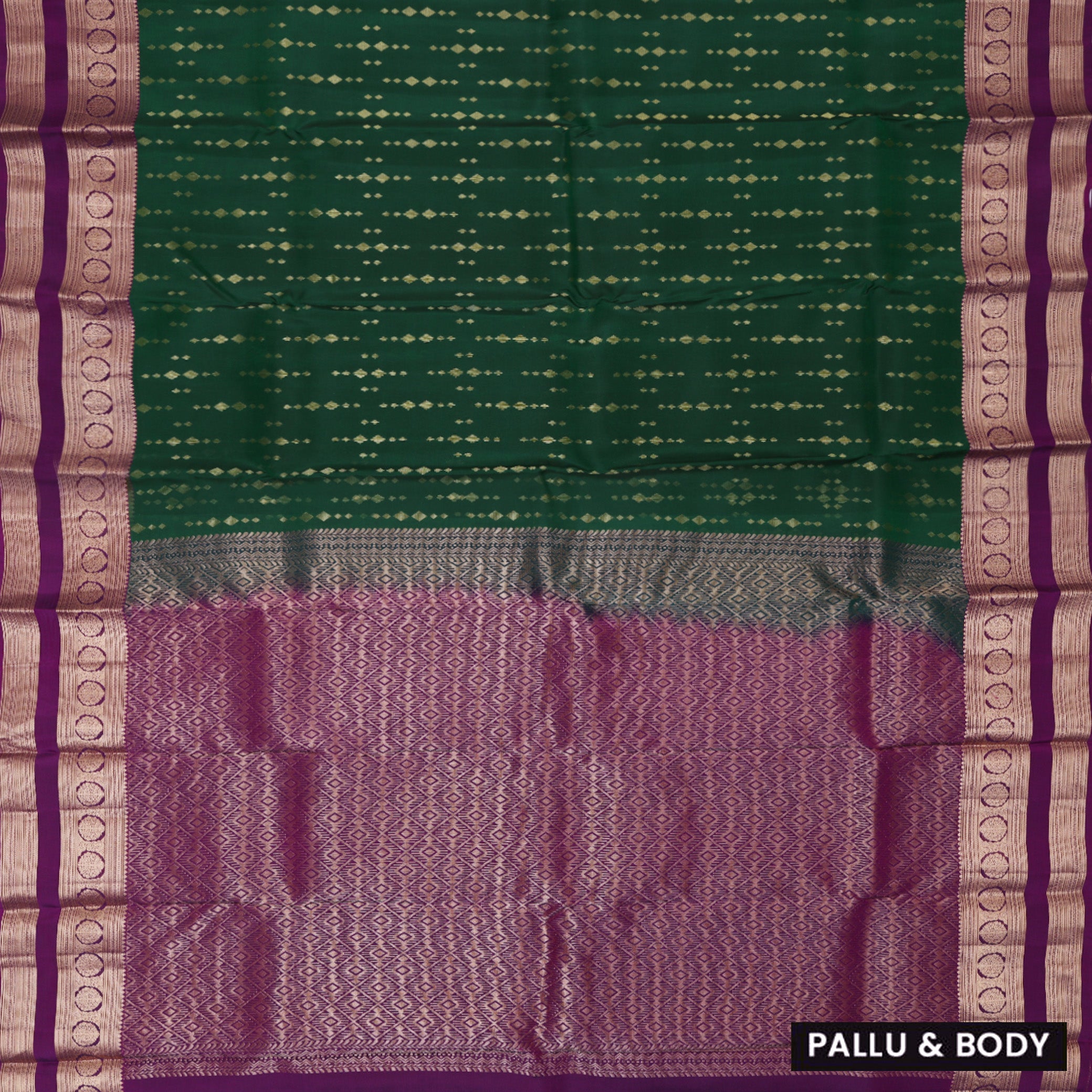 Dark Green With Dark Purple Gold Zari Yuvana Semi Soft Silk Saree