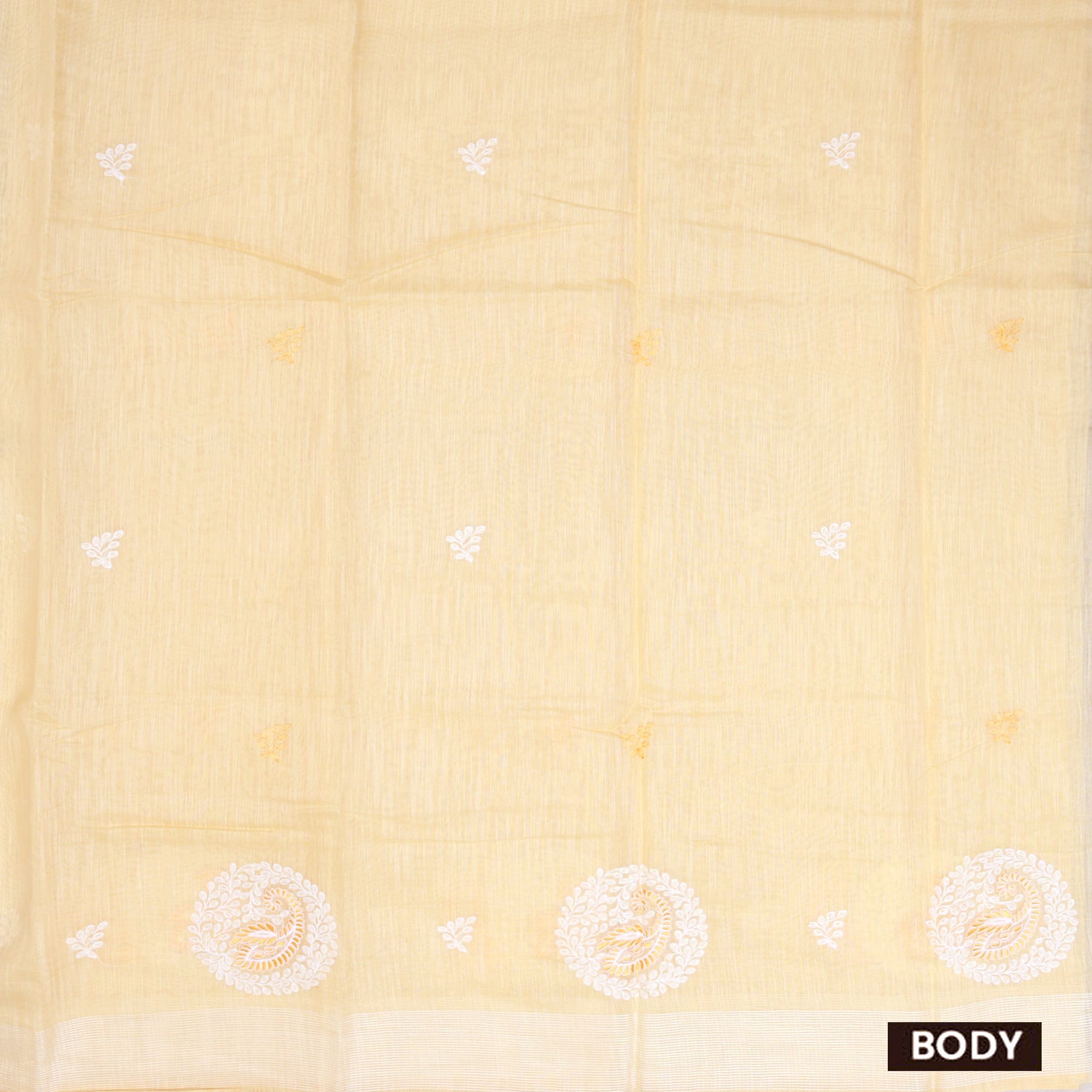 Cream Yellow Color Linen Cotton Saree