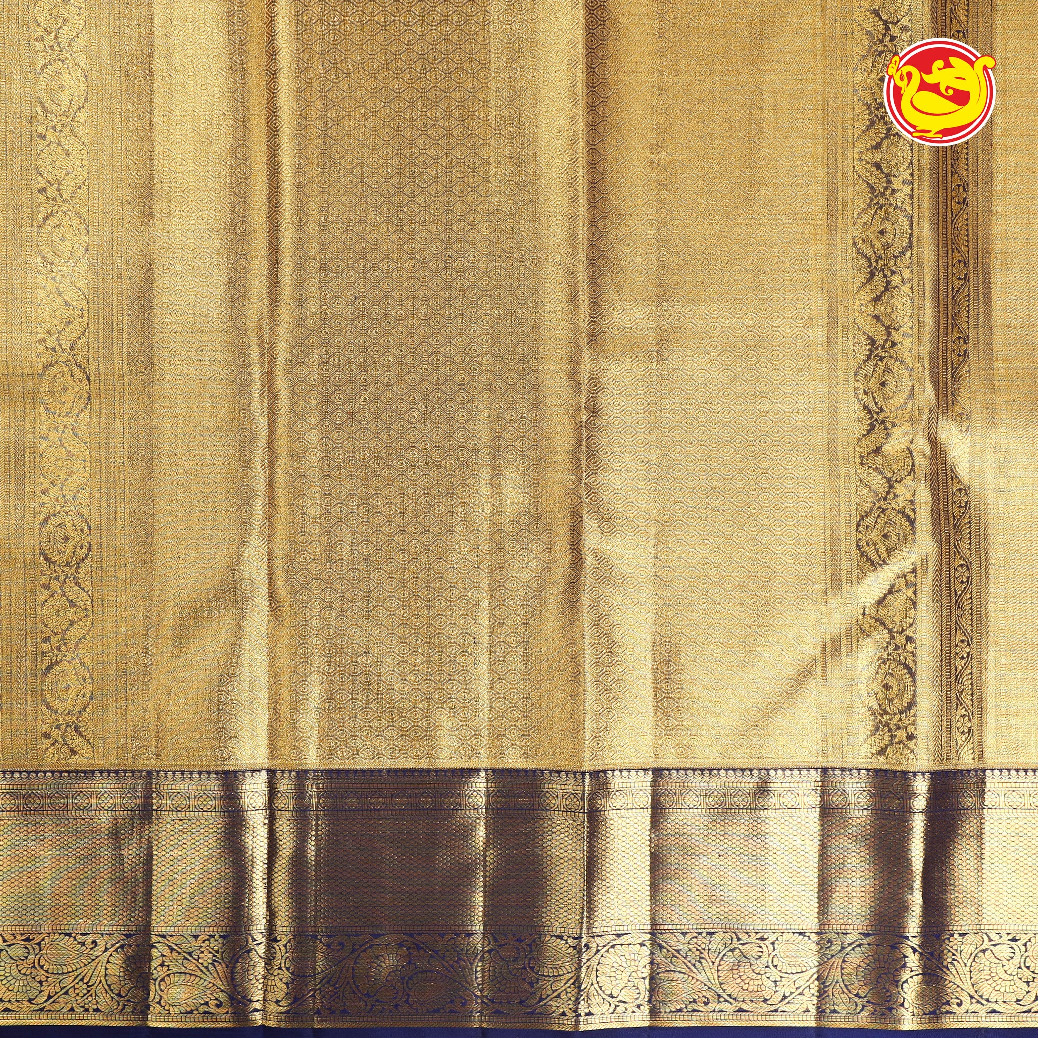Golden tissue with navy blue wedding silk saree