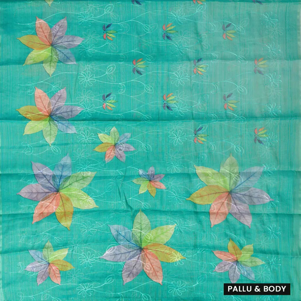 Cyan Green with Floral Design Trendy Tissue Fancy Saree