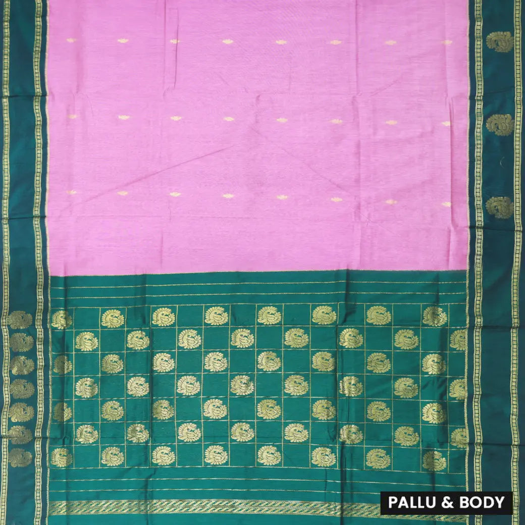 Baby Pink With Green Premium Quality Kalyani Cotton Saree