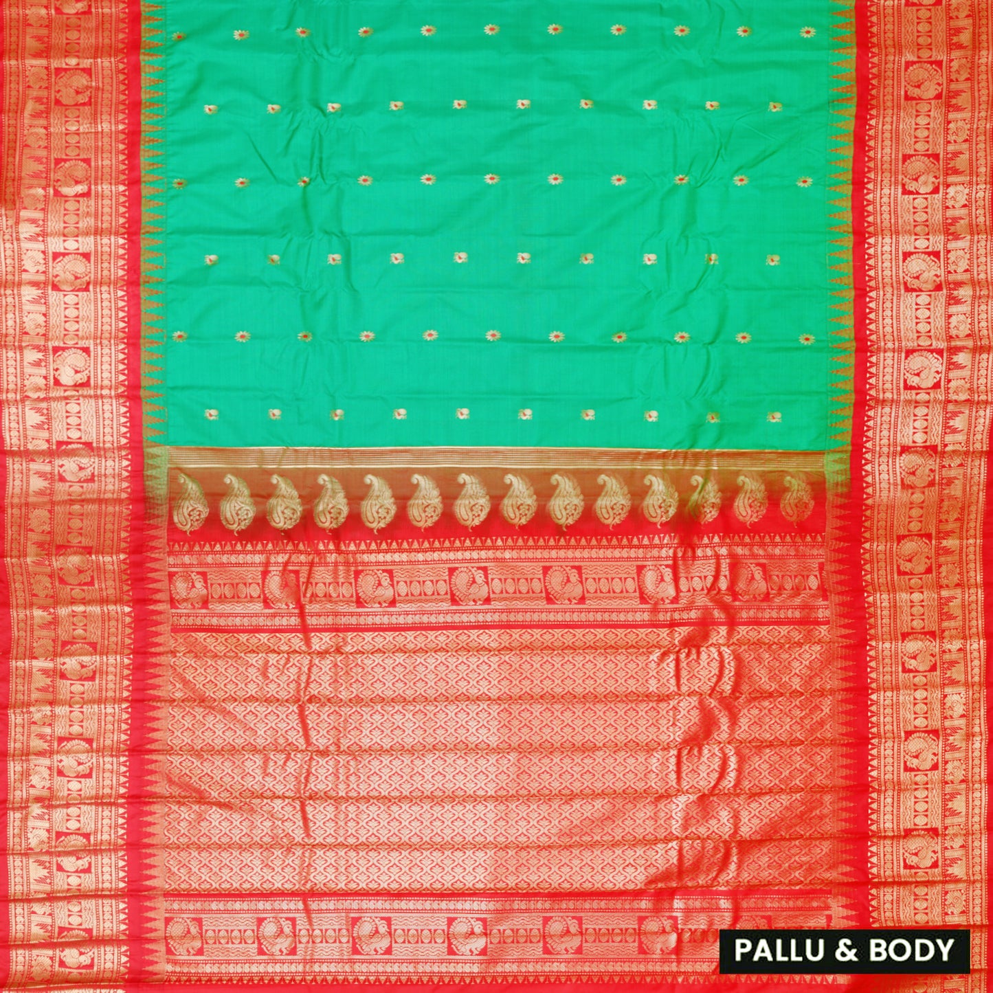 Green with Red Gadwal silk saree