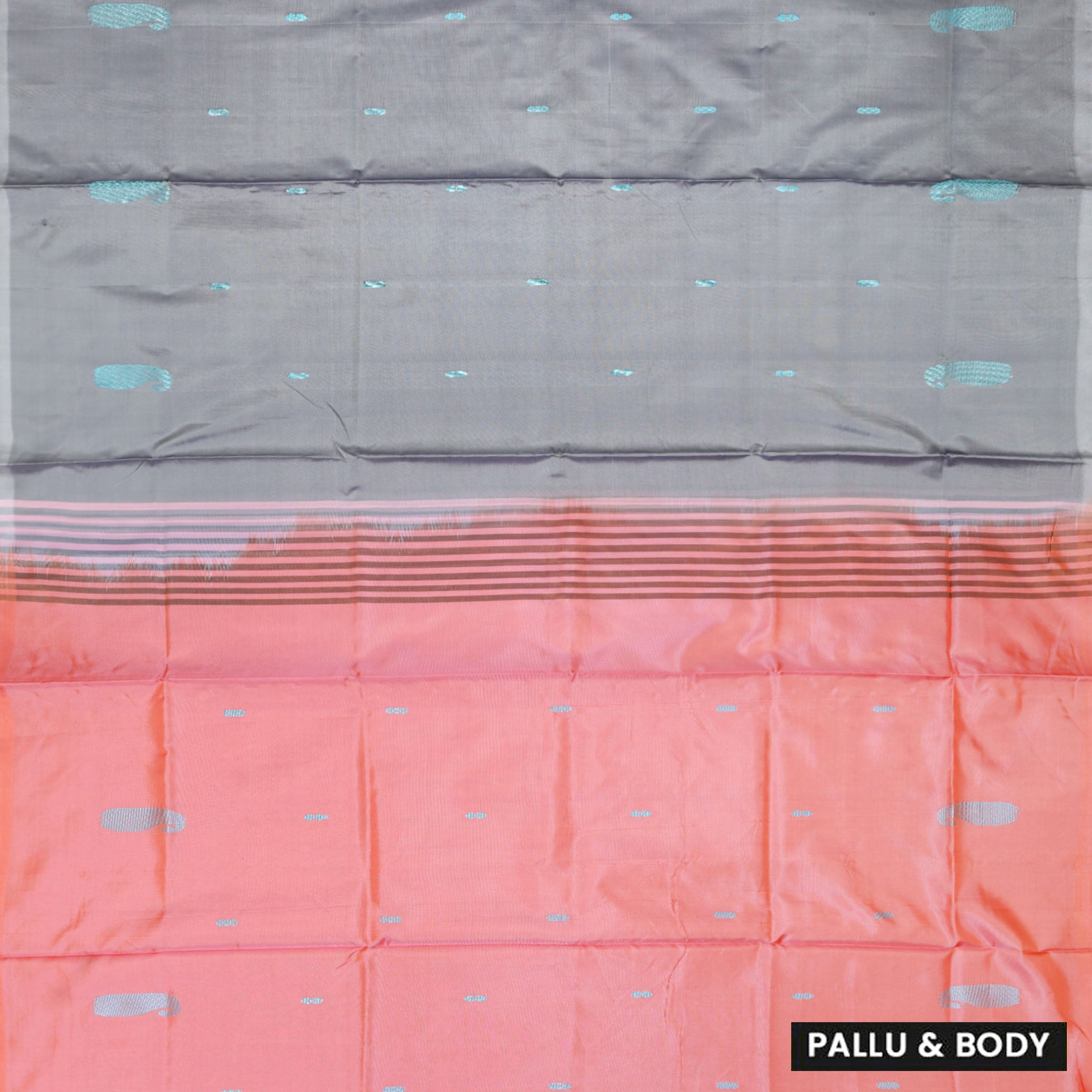 Grey With Peach Pallu Banana Pith Saree With Running Blouse