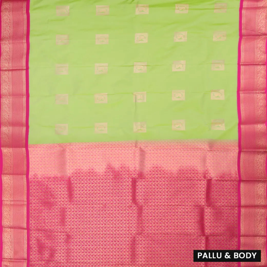 Pista Green and Rani Pink Soft Silk Saree
