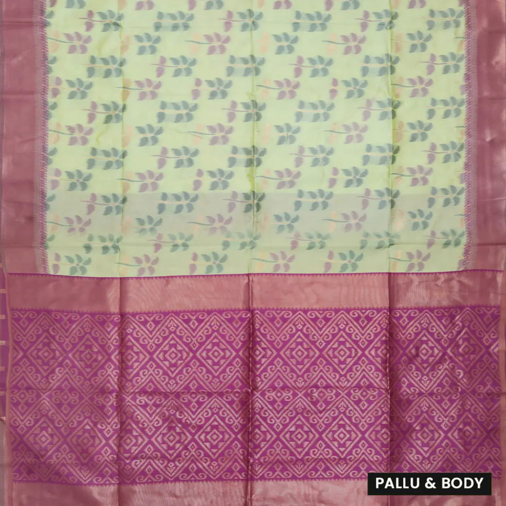 Light Yellow With Magenta Pochampally Semi Ikat Silk Saree
