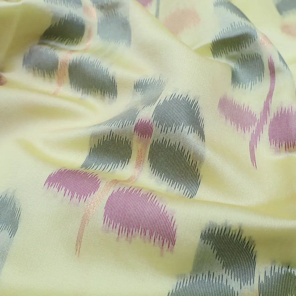 Light Yellow With Magenta Pochampally Semi Ikat Silk Saree