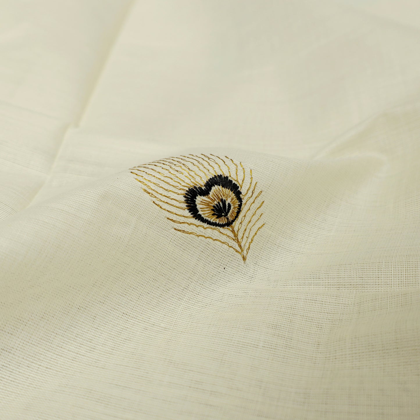 Off White With Black golden- Threaded Peacock Embroidery traditional kerala onam saree