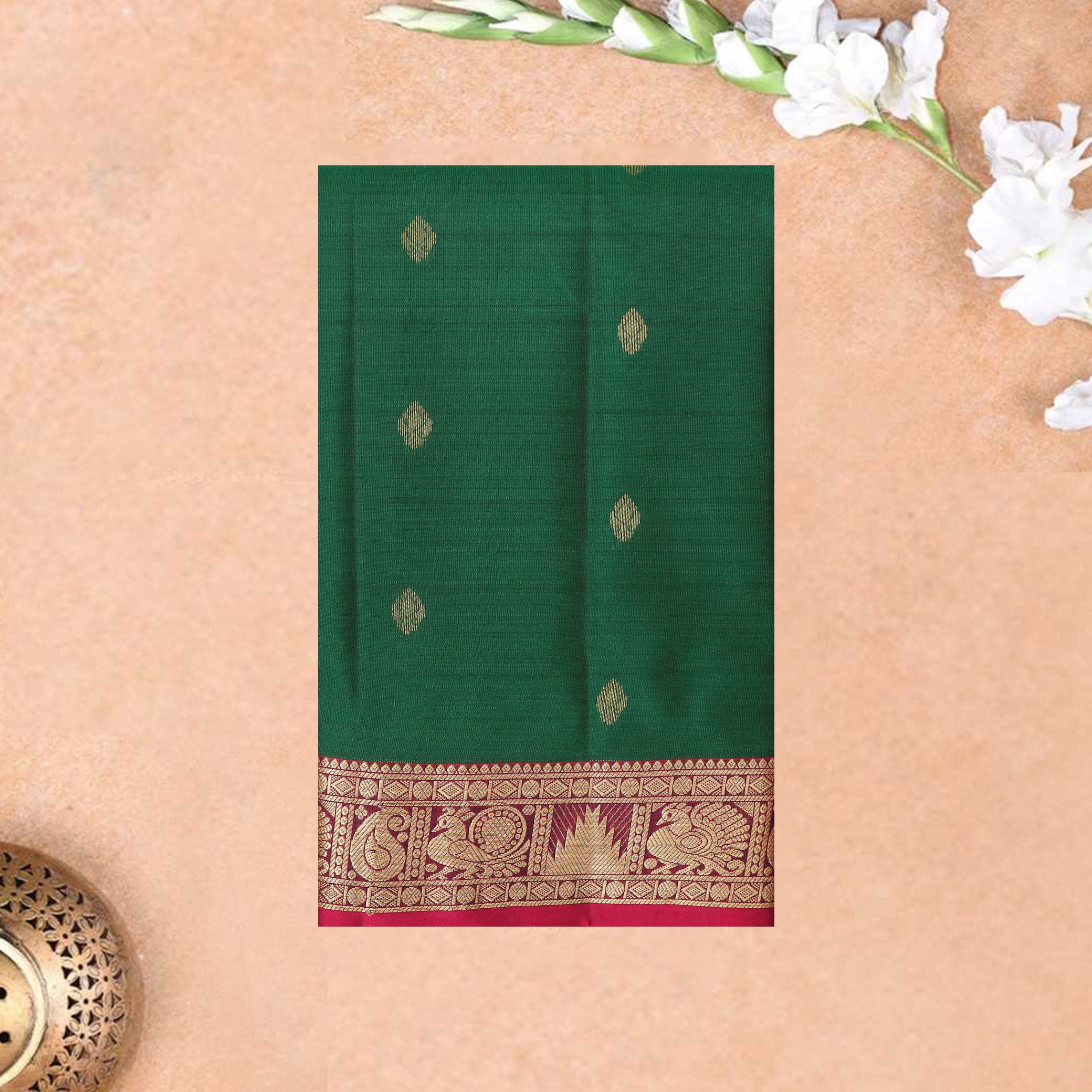 Dark Green With Pink Gold Zari Yuvana Semi Soft Silk Saree