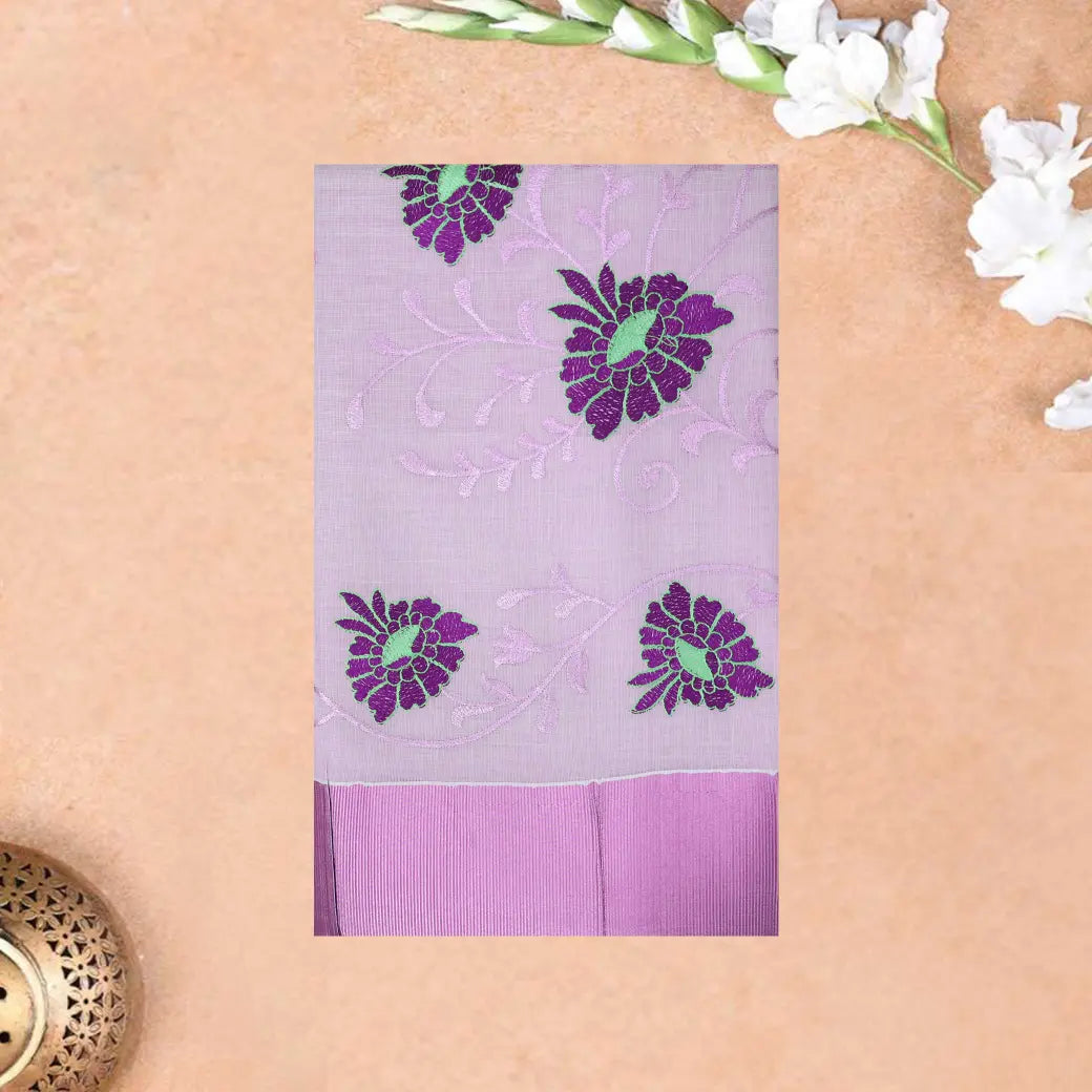 Southloom Exclusive Onam Kerala Traditional Fancy Border Floral Cotton Saree (Matching Plain Blouse Included)