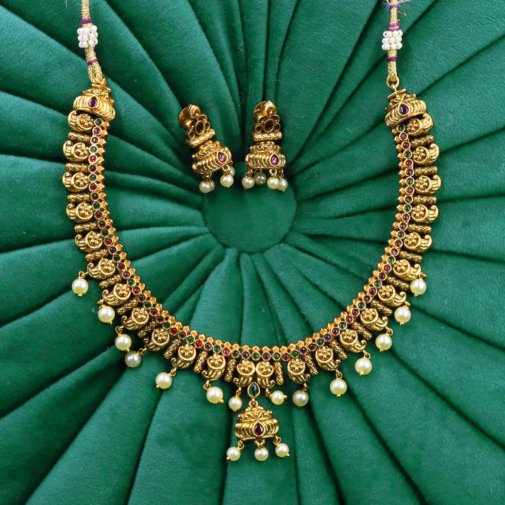 Antique necklace with jhumkas and pearl hangings