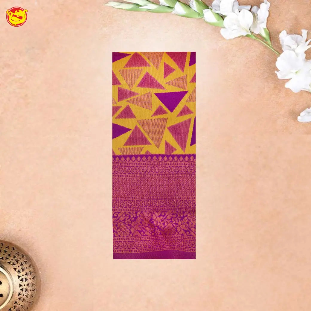 Yellow with Pink Semi Litchi Silk Saree