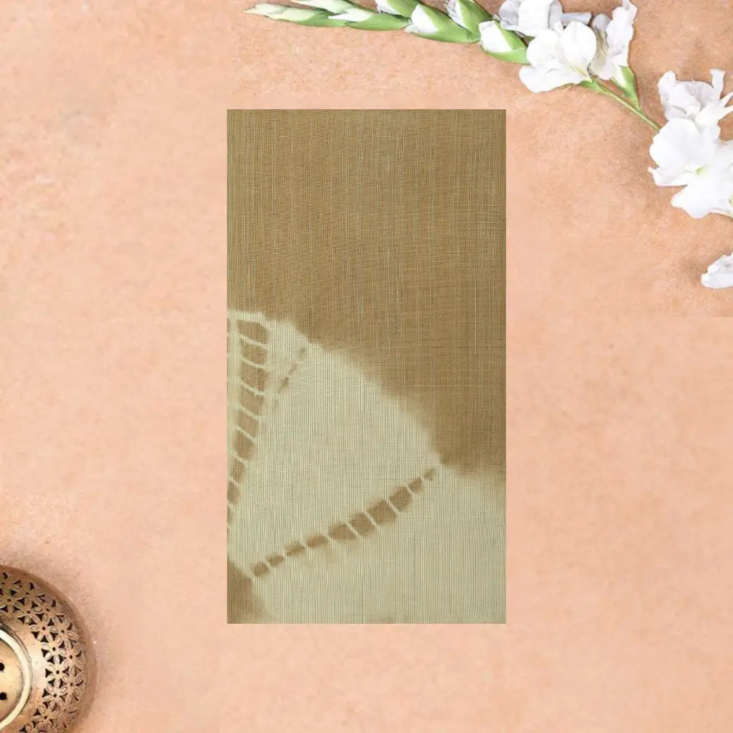 Peach Yellow Linen Digital Cotton Saree