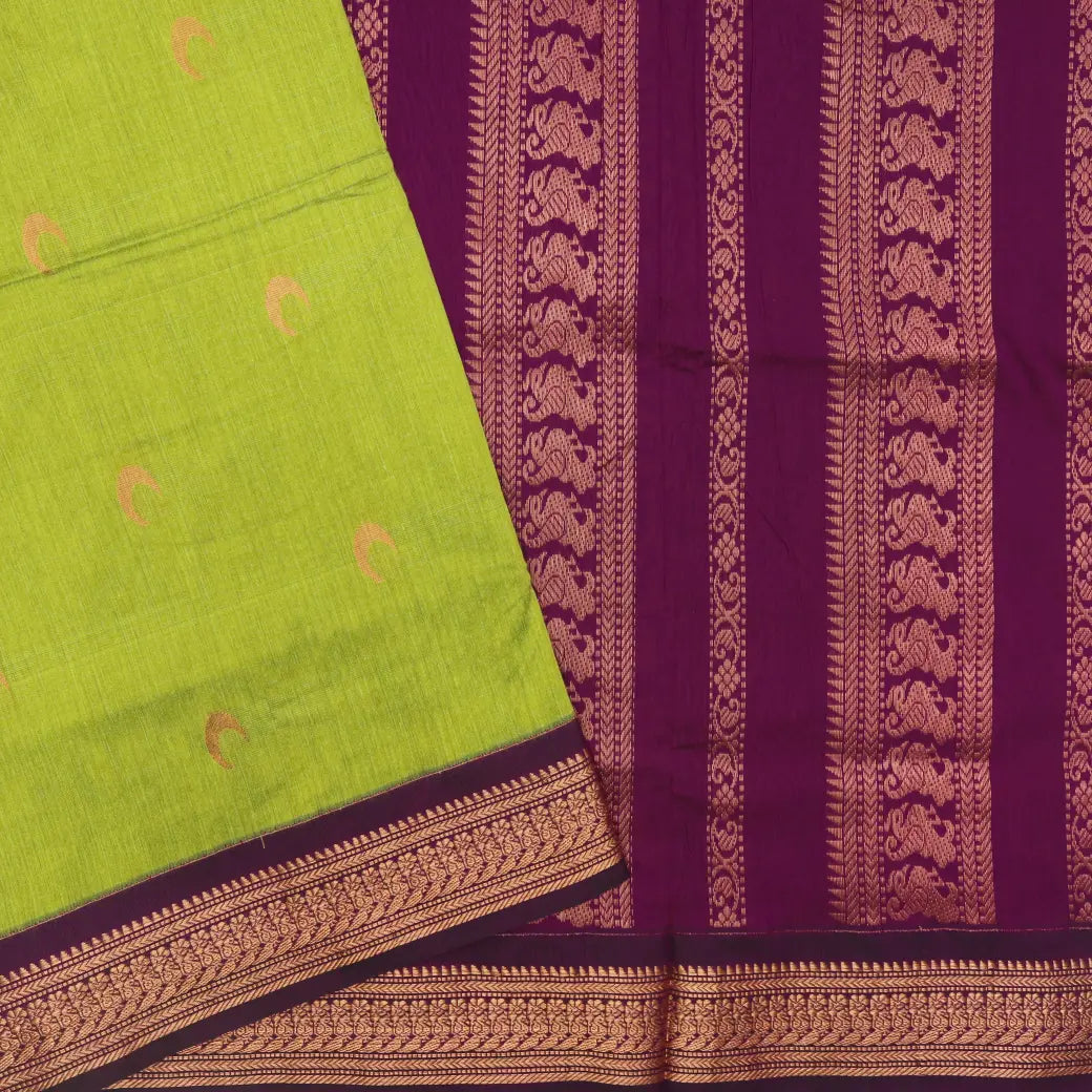 Spring Green With Deep Purple Premium Quality Kalyani Cotton Saree