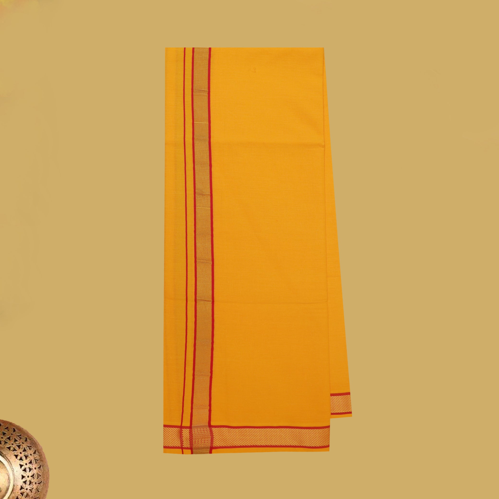 Orange with Gold And Red Border Men's Dhoti