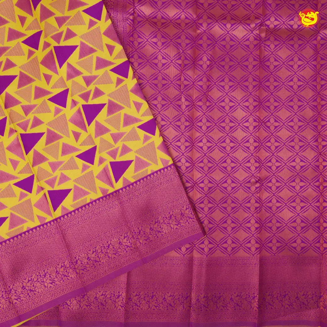 Yellow with Pink Semi Litchi Silk Saree