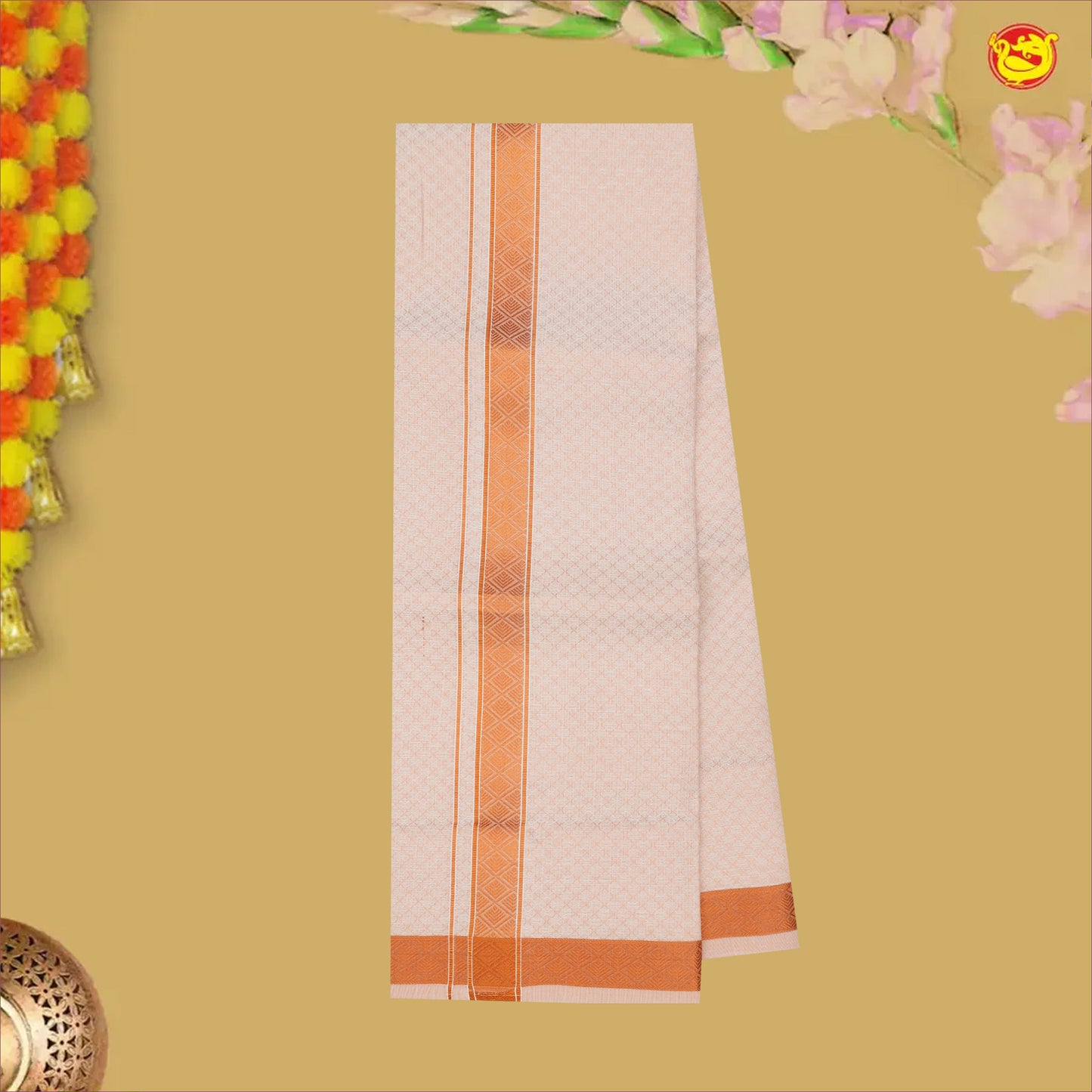 Light Peach Colour Readymade Shirt And Matching Border Dhoti Set for Men