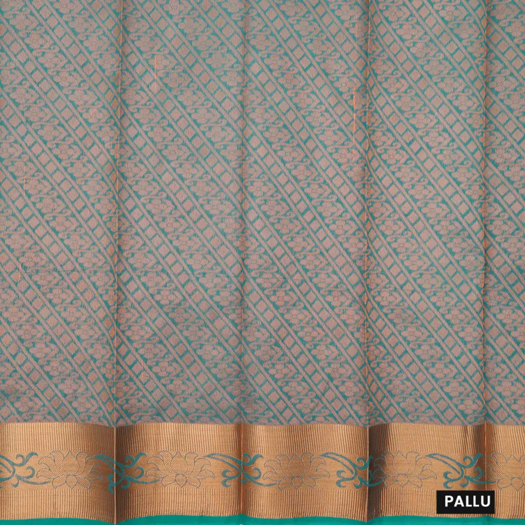 Pista Green With Green Pallu Gold Leaf Design Silk Cotton Saree