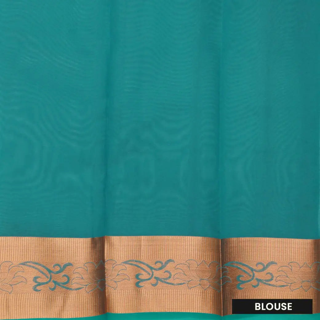 Pista Green With Green Pallu Gold Leaf Design Silk Cotton Saree