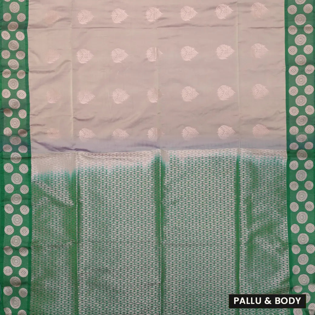 Light Gray with Deep Green Soft Silk Saree