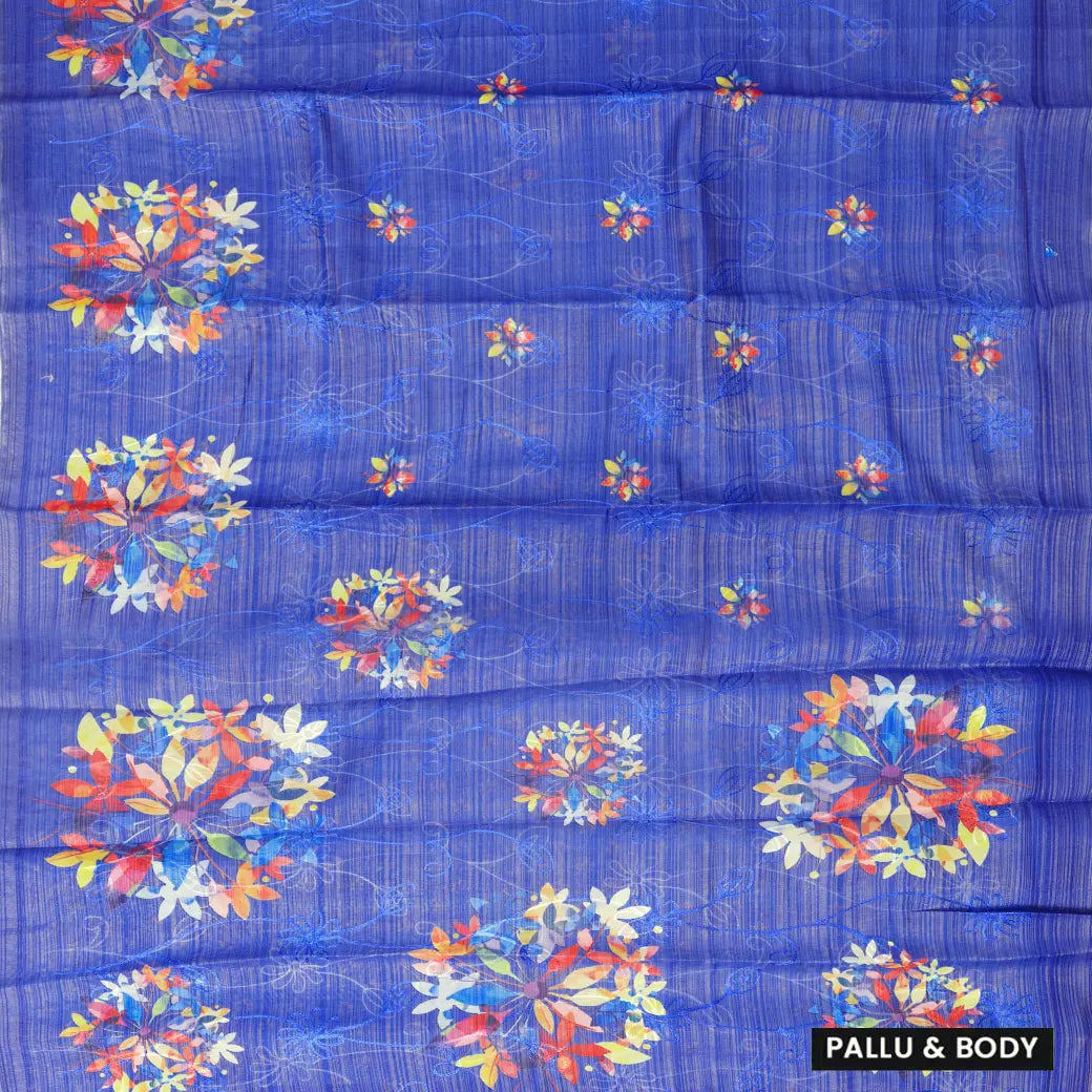 Cobalt Blue with Floral Design Trendy Tissue Fancy Saree