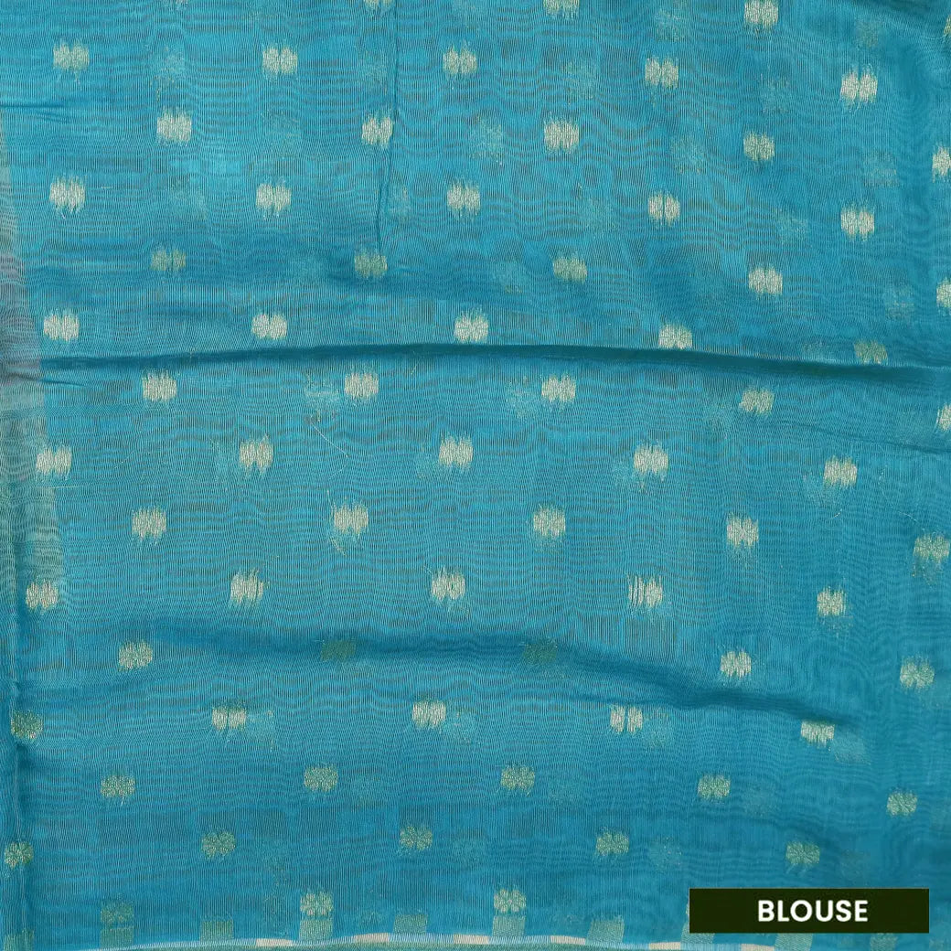Light Orange with Teal Blue Semi Burberry Silk Saree