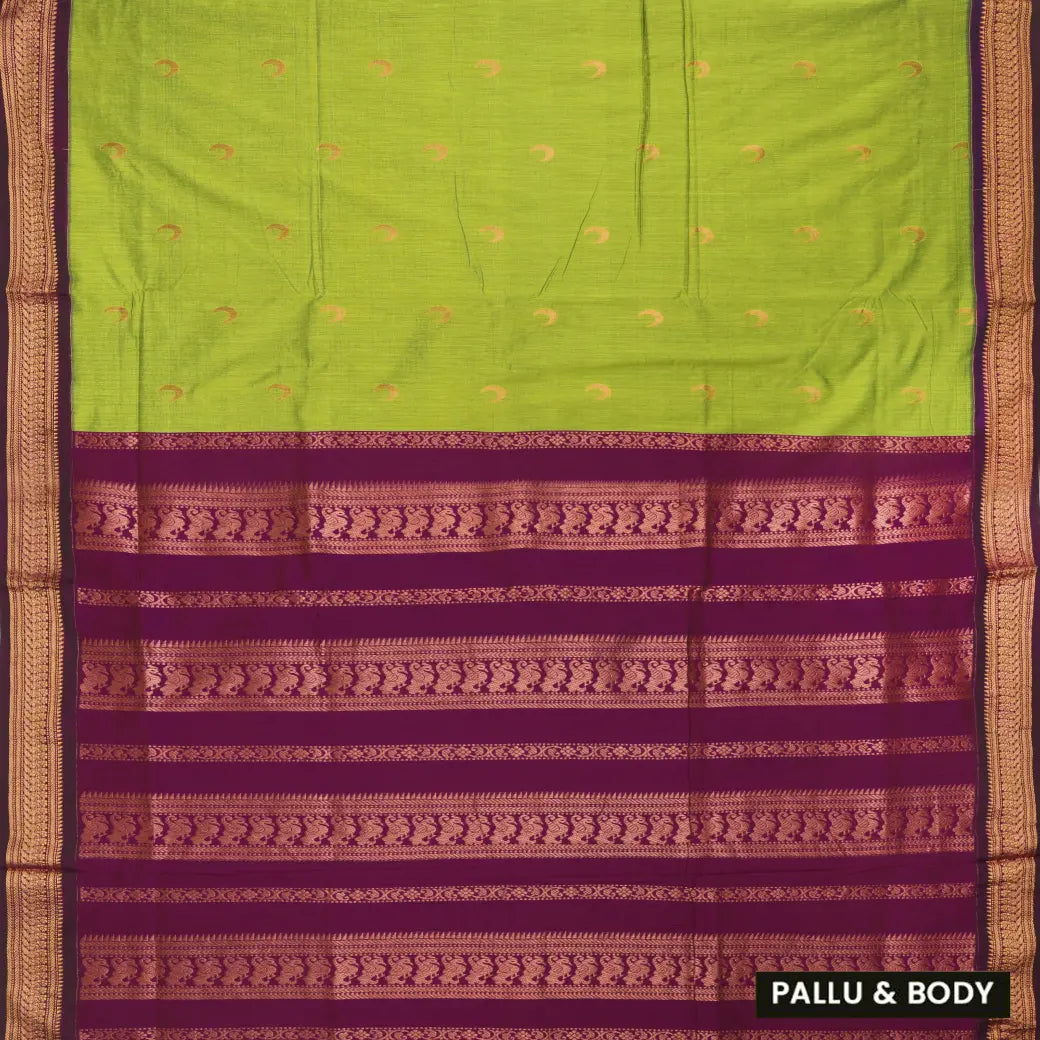 Spring Green With Deep Purple Premium Quality Kalyani Cotton Saree