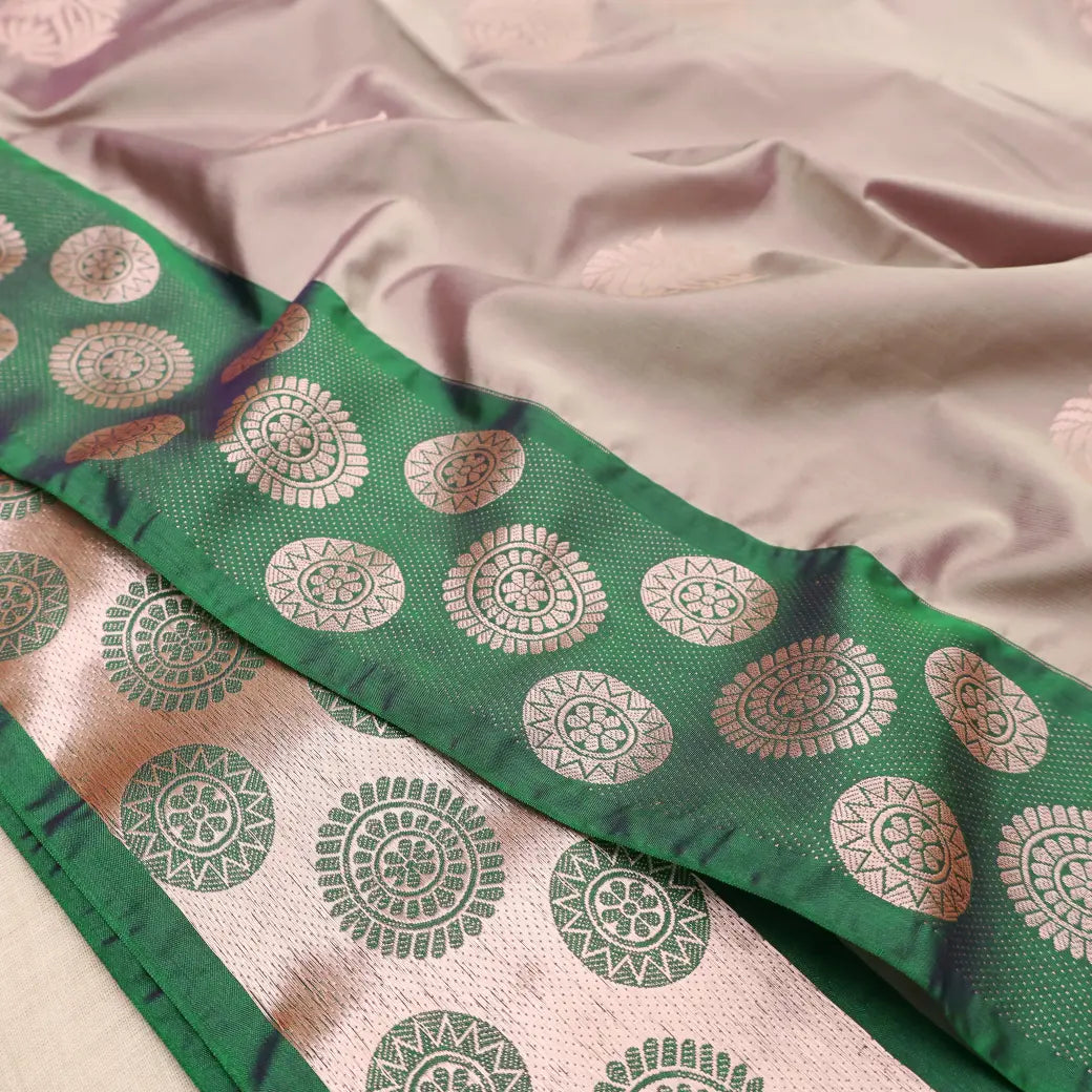 Light Gray with Deep Green Soft Silk Saree