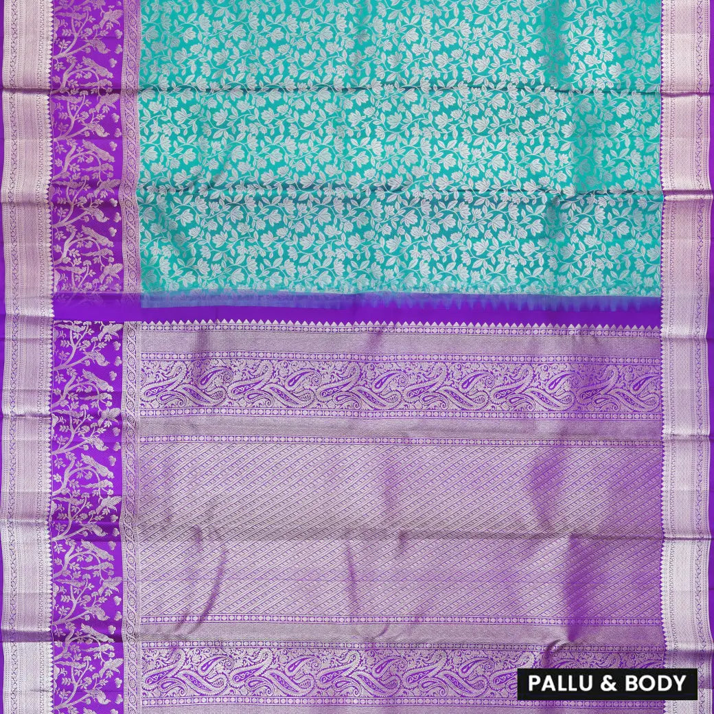 Teal green with Purple Kanchipuram Wedding silk saree
