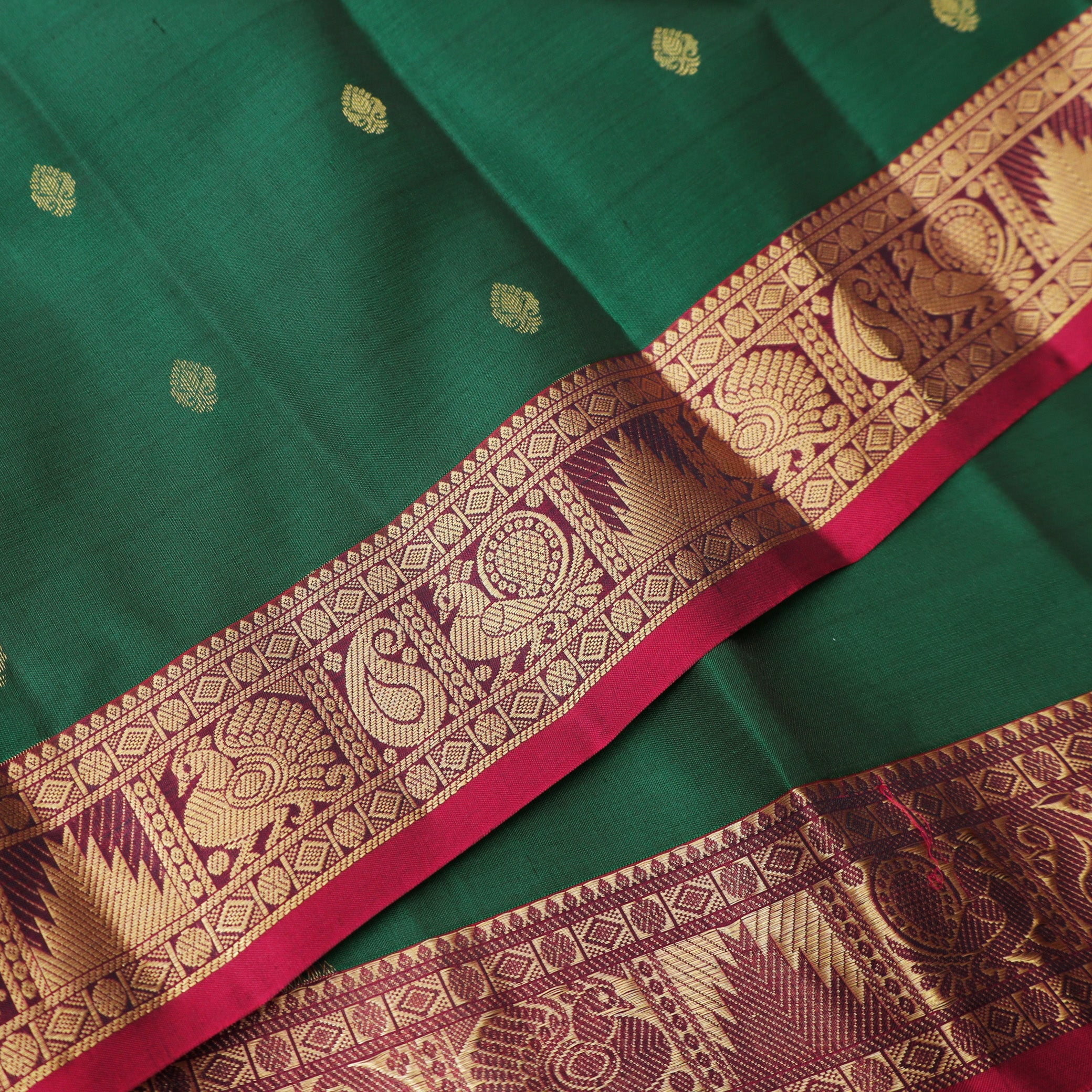 Dark Green With Pink Gold Zari Yuvana Semi Soft Silk Saree