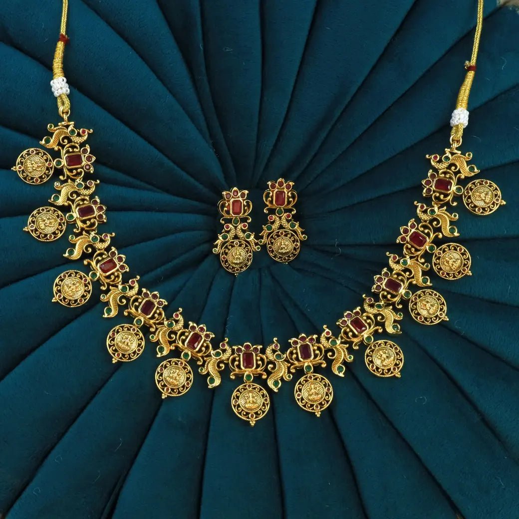 Lakshmi coin necklace with earrings - Thenianantham