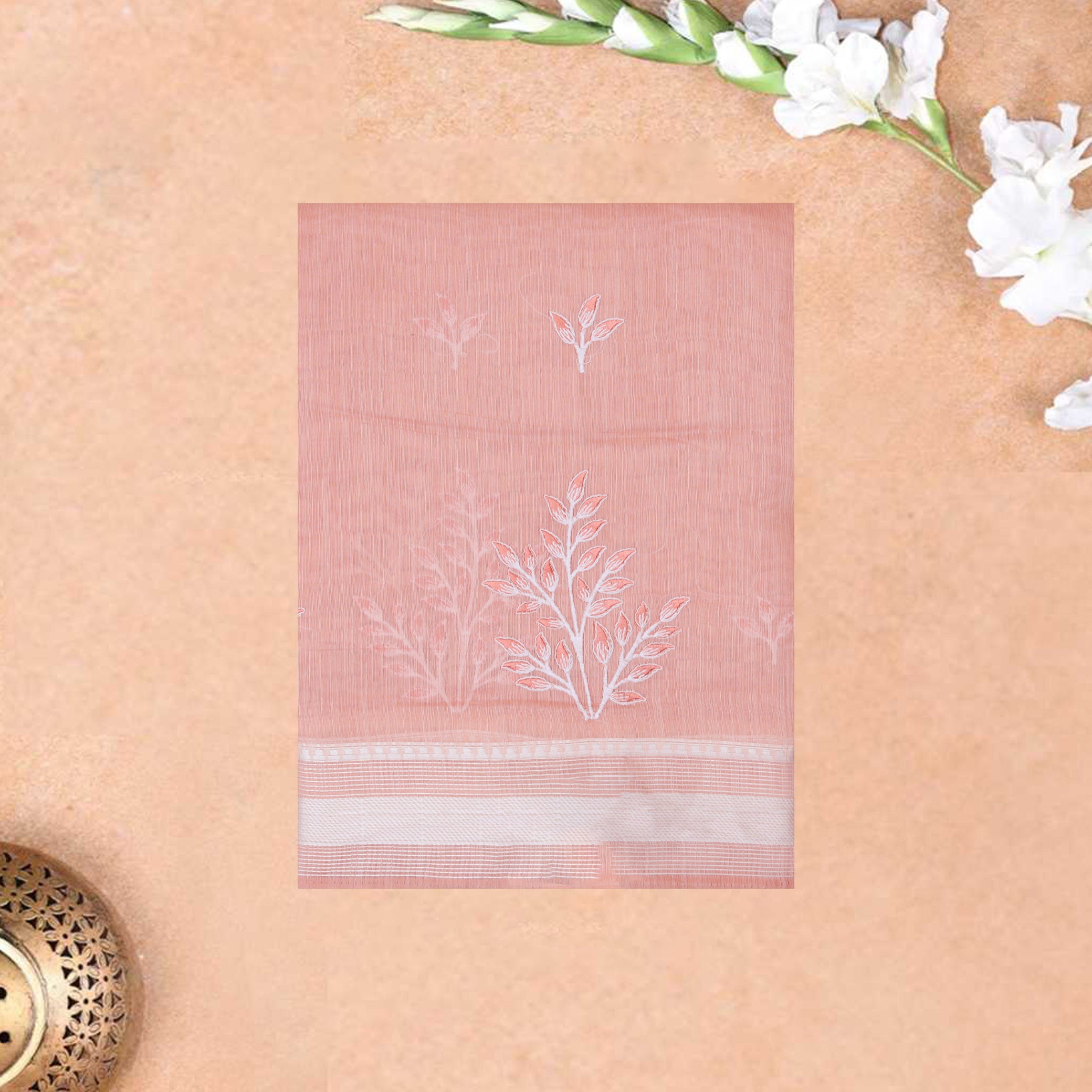 Peach Color Linen Cotton Saree