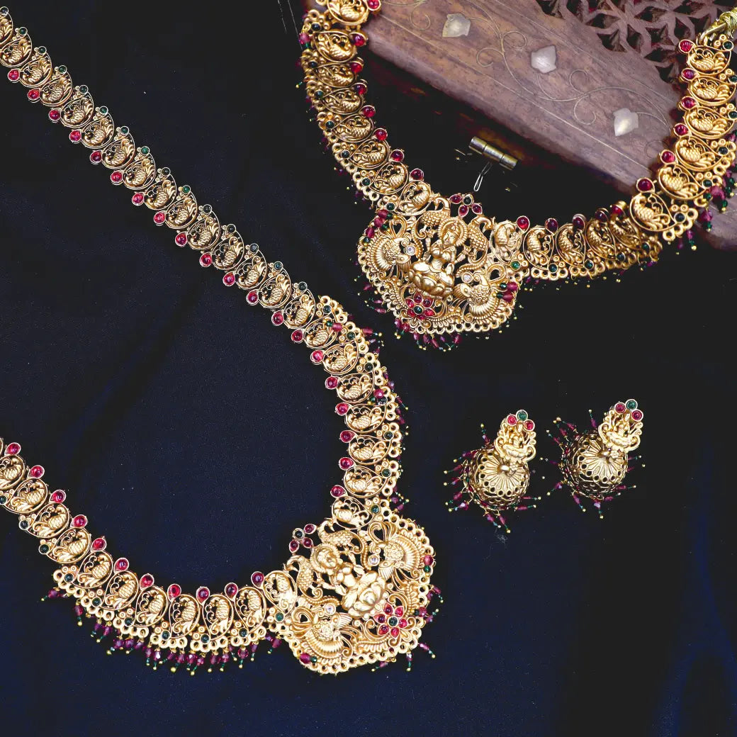 Antique haram with necklace and jhumkas set