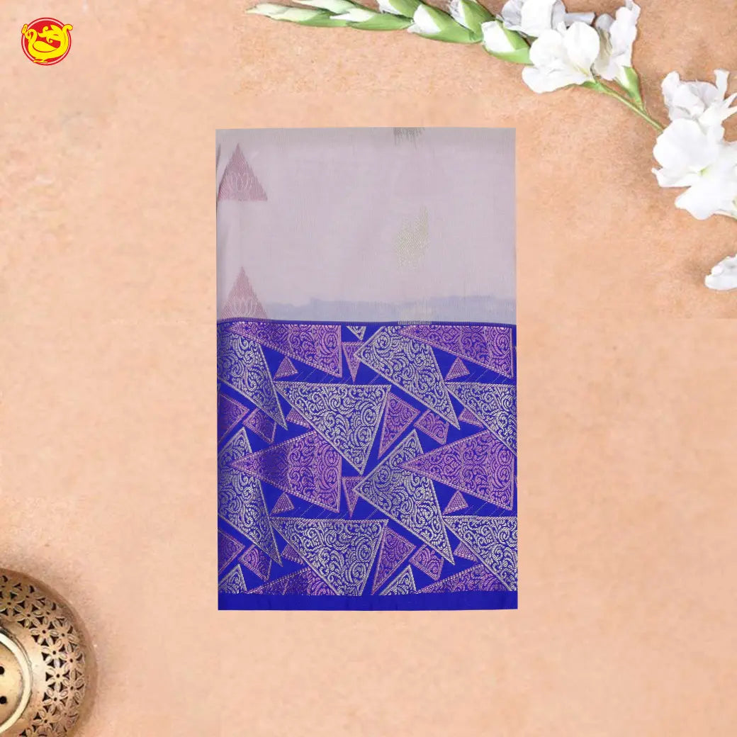 Ivory Beige with Royal Blue Soft Silk Saree