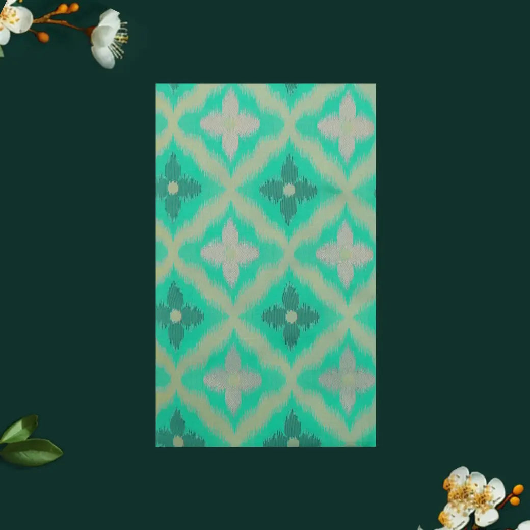 Mint Green With Dark Blue Pochampally Semi Ikat Silk Saree