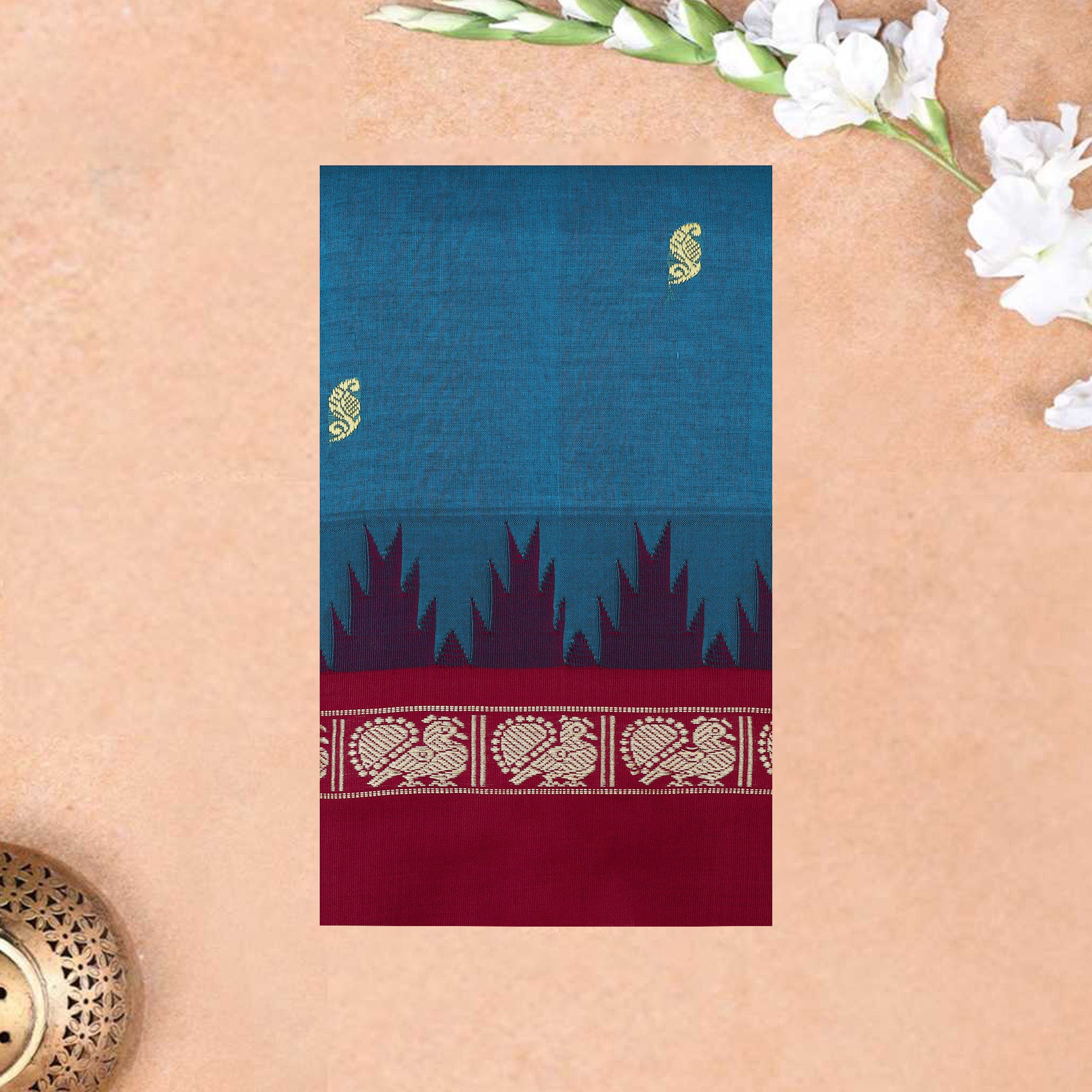 Dark Blue With Dark Red Pure Cotton Saree without Blous