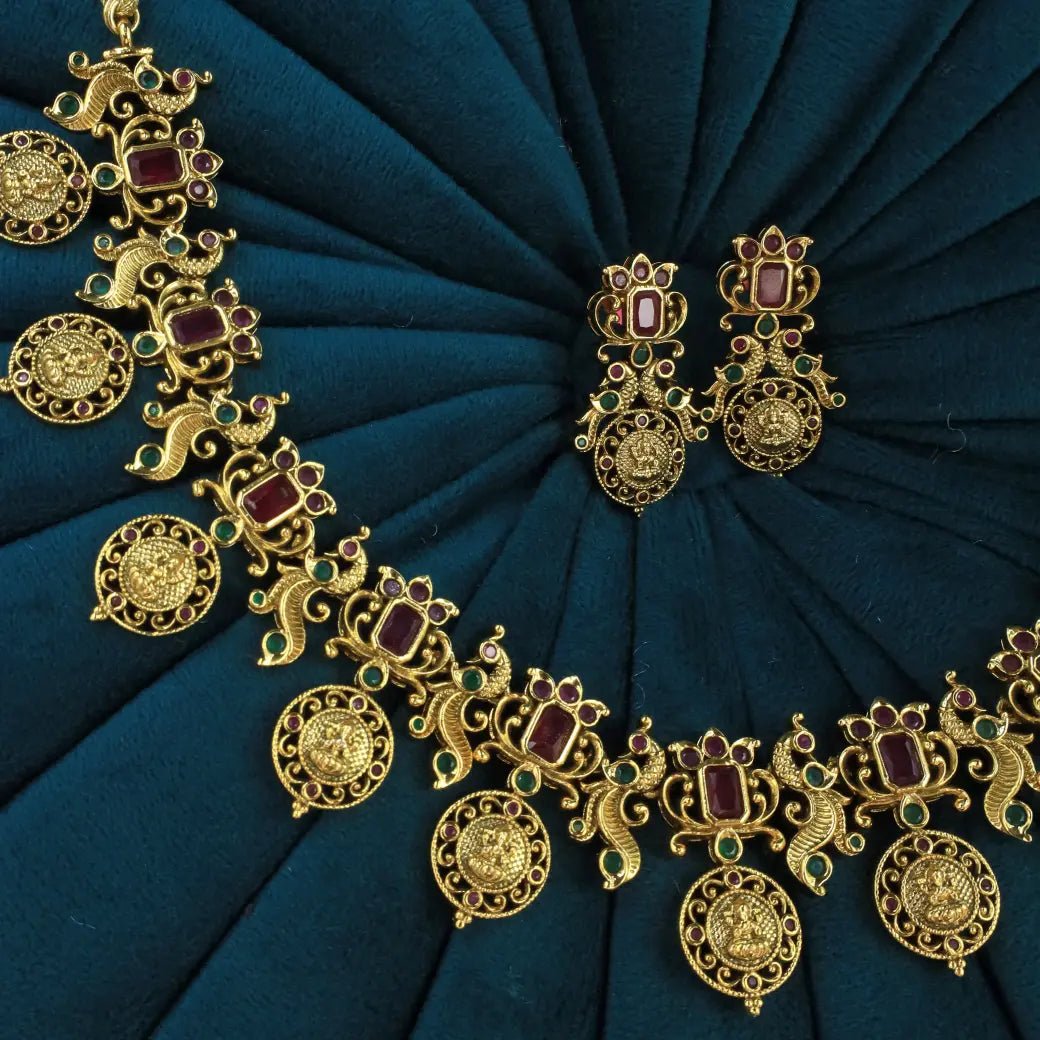 Lakshmi coin necklace with earrings - Thenianantham