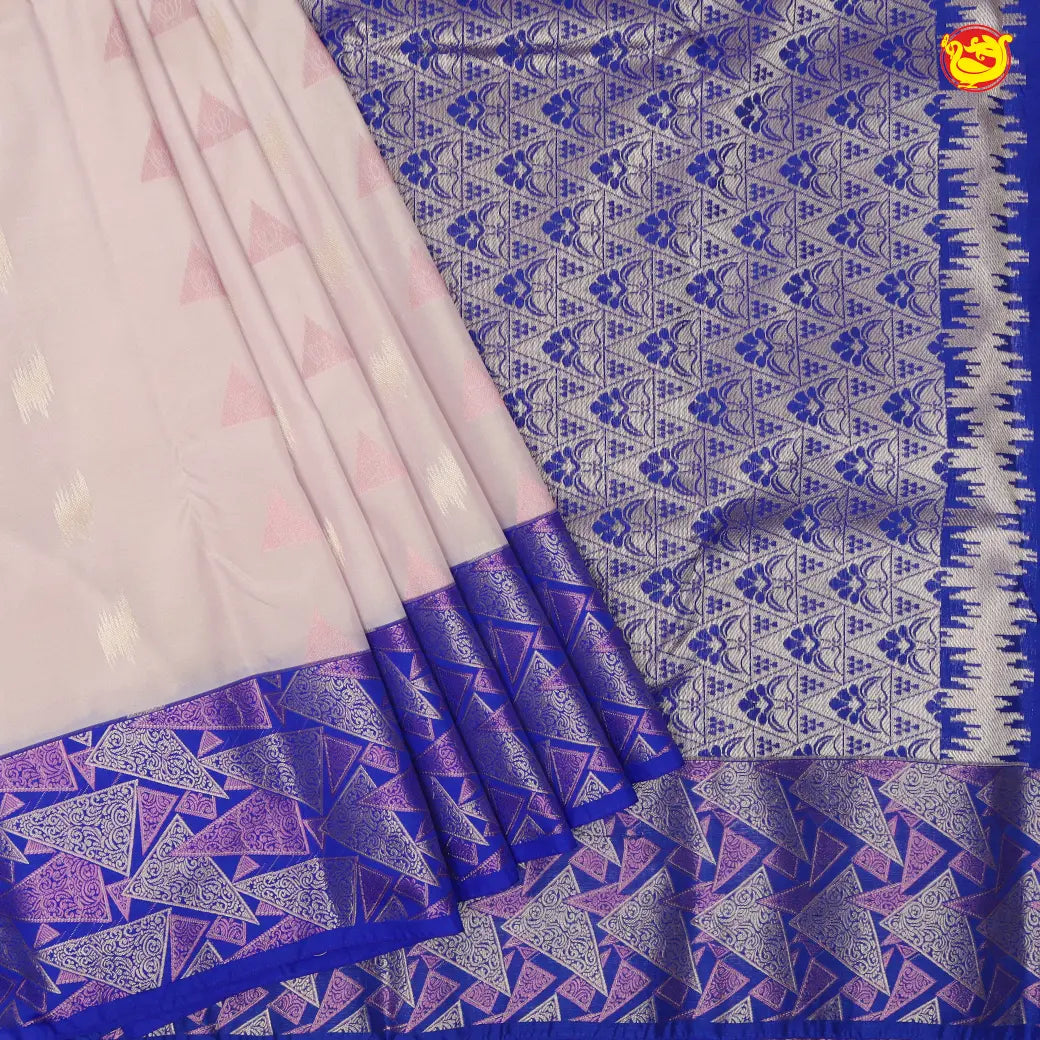 Ivory Beige with Royal Blue Soft Silk Saree