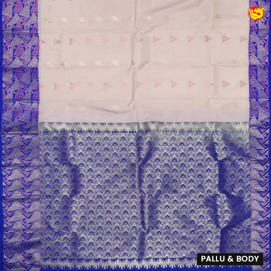 Ivory Beige with Royal Blue Soft Silk Saree