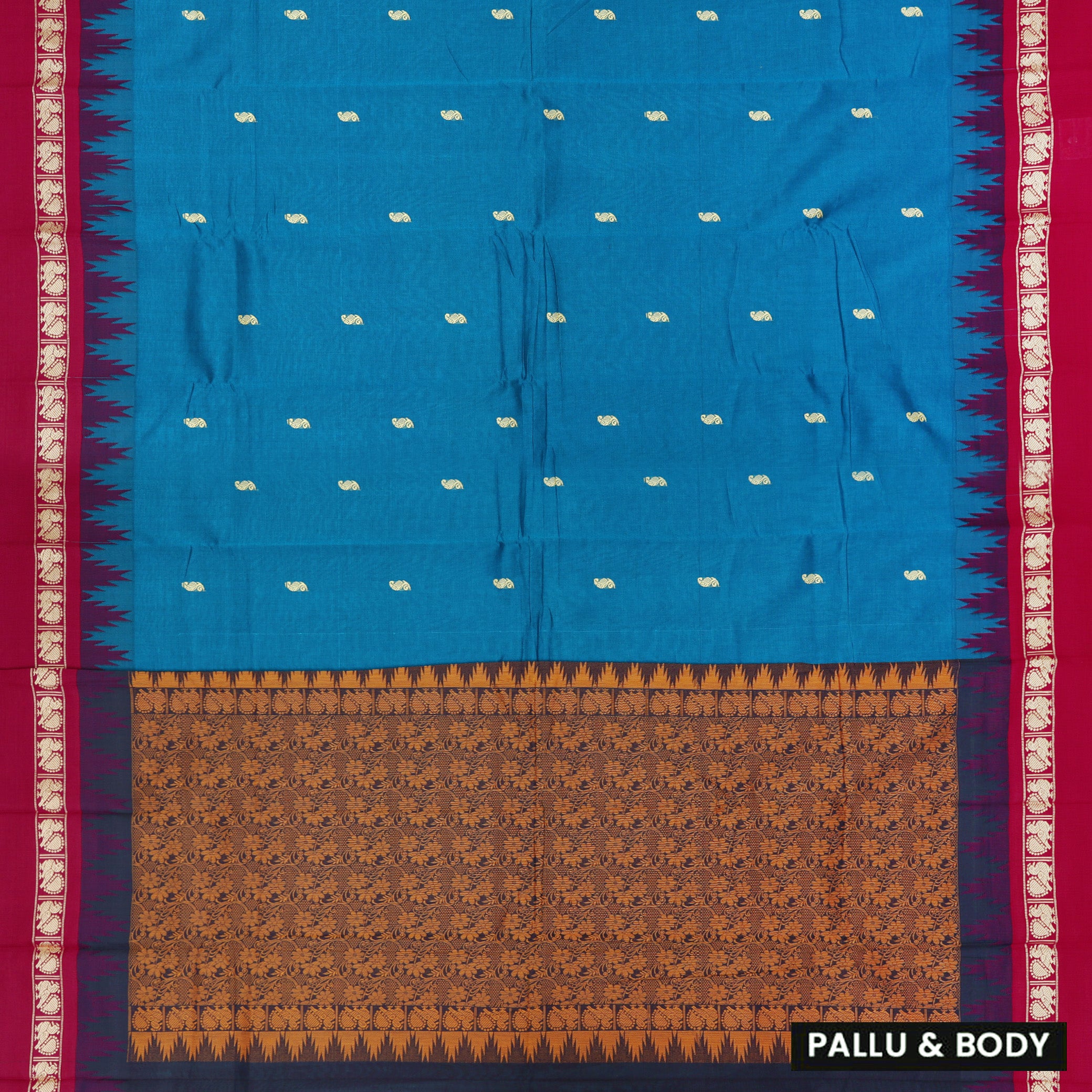 Dark Blue With Dark Red Pure Cotton Saree without Blous