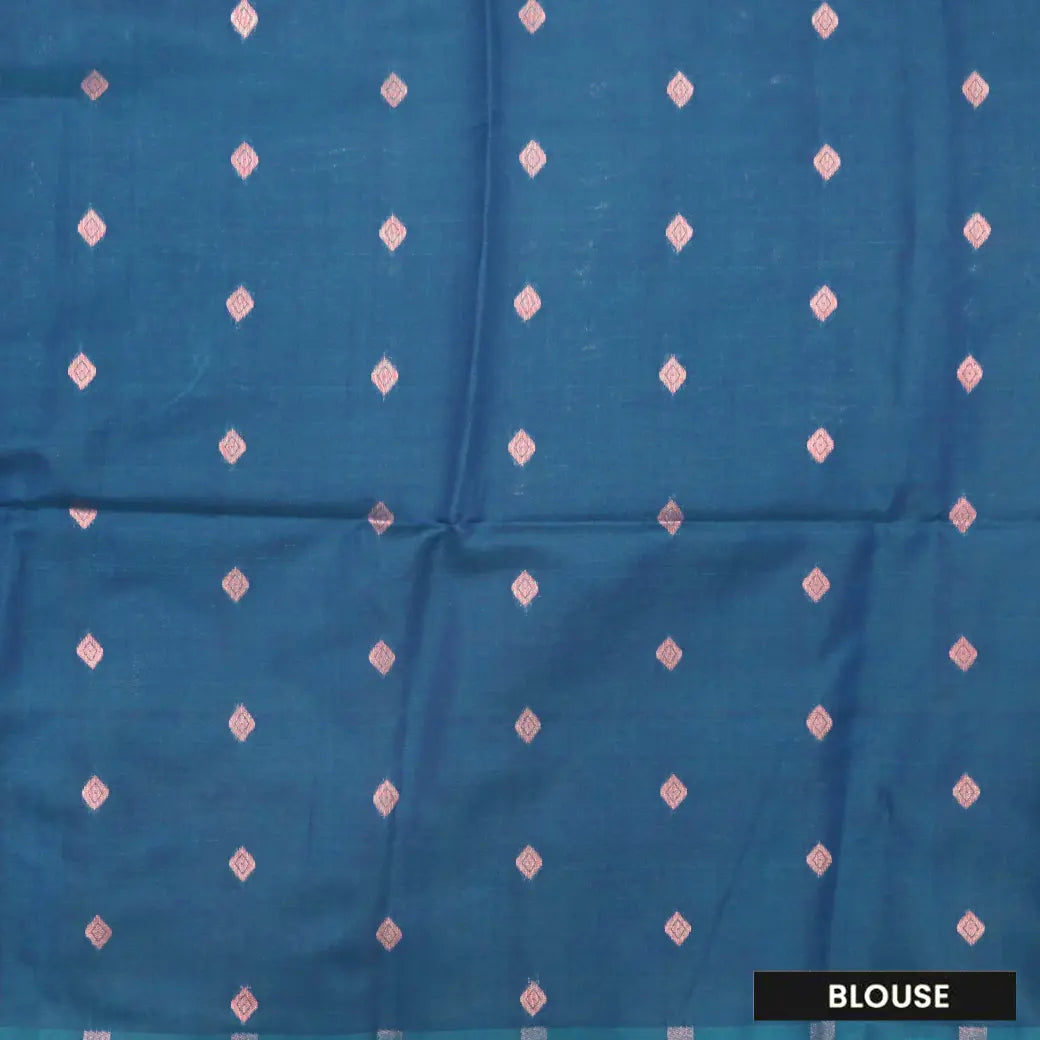 Mint Green With Dark Blue Pochampally Semi Ikat Silk Saree