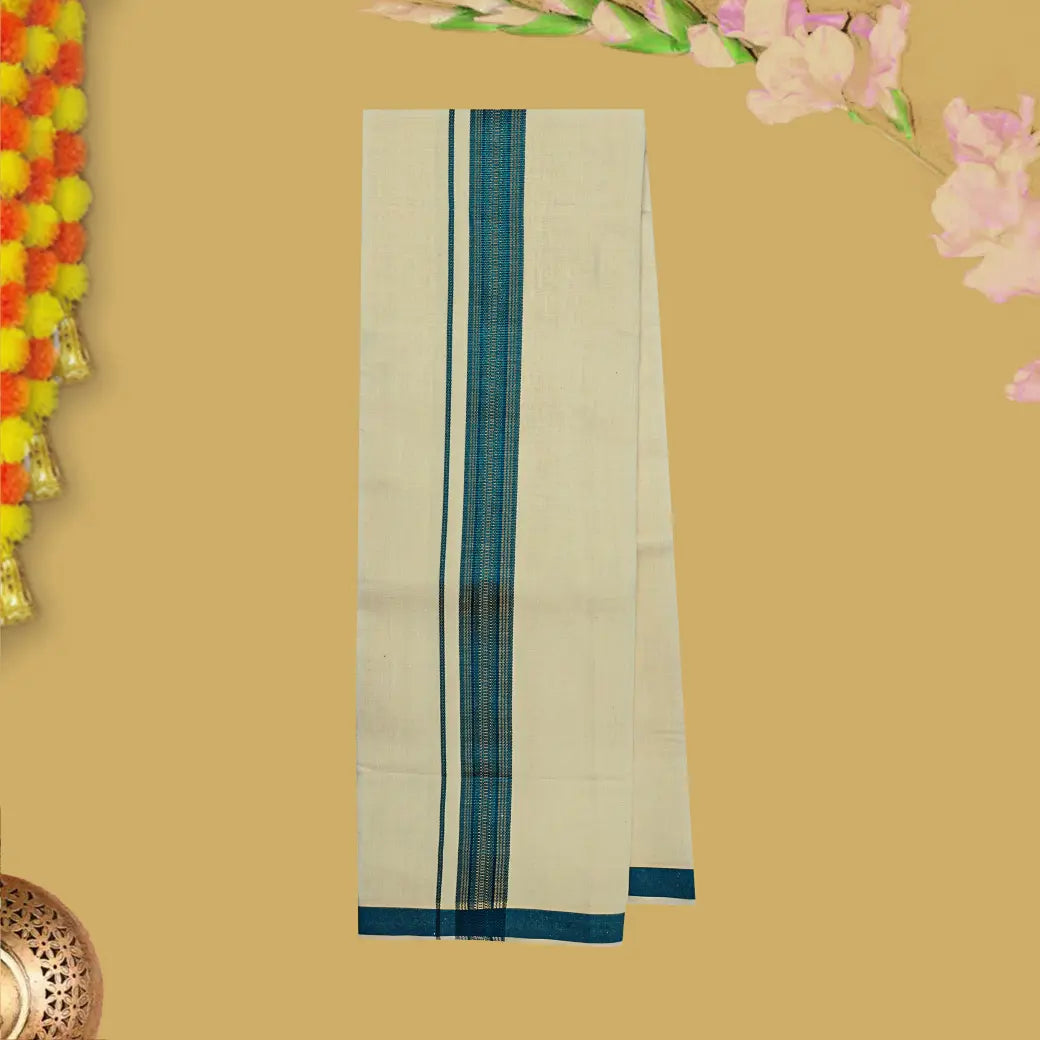 Green With Sandel Cotton Readymade Shirt and Singel Matching Border Dhoti Set For Men