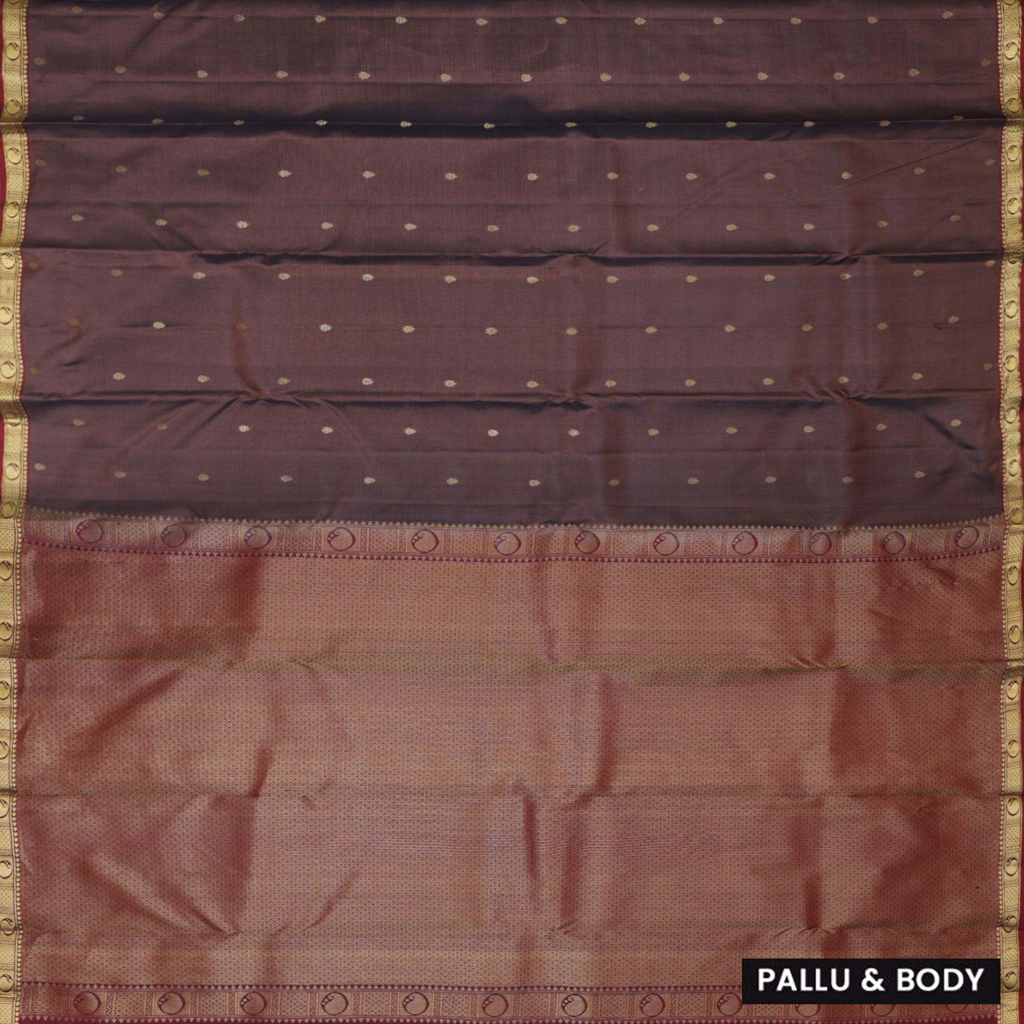 Dark Brown With Maroon Gold Zari Yuvana Semi Soft Silk Saree