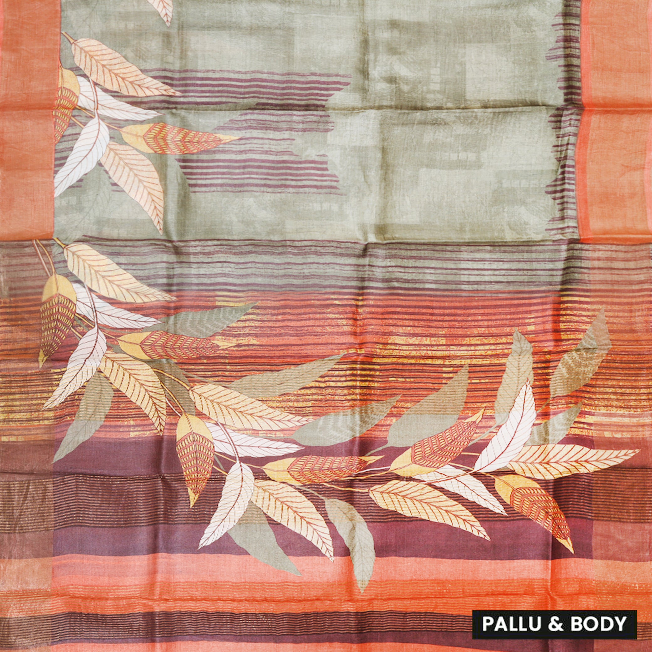Pure Tussar Silk Saree Multi Colour With Floral Design and Painted Prints and Zari Woven Border