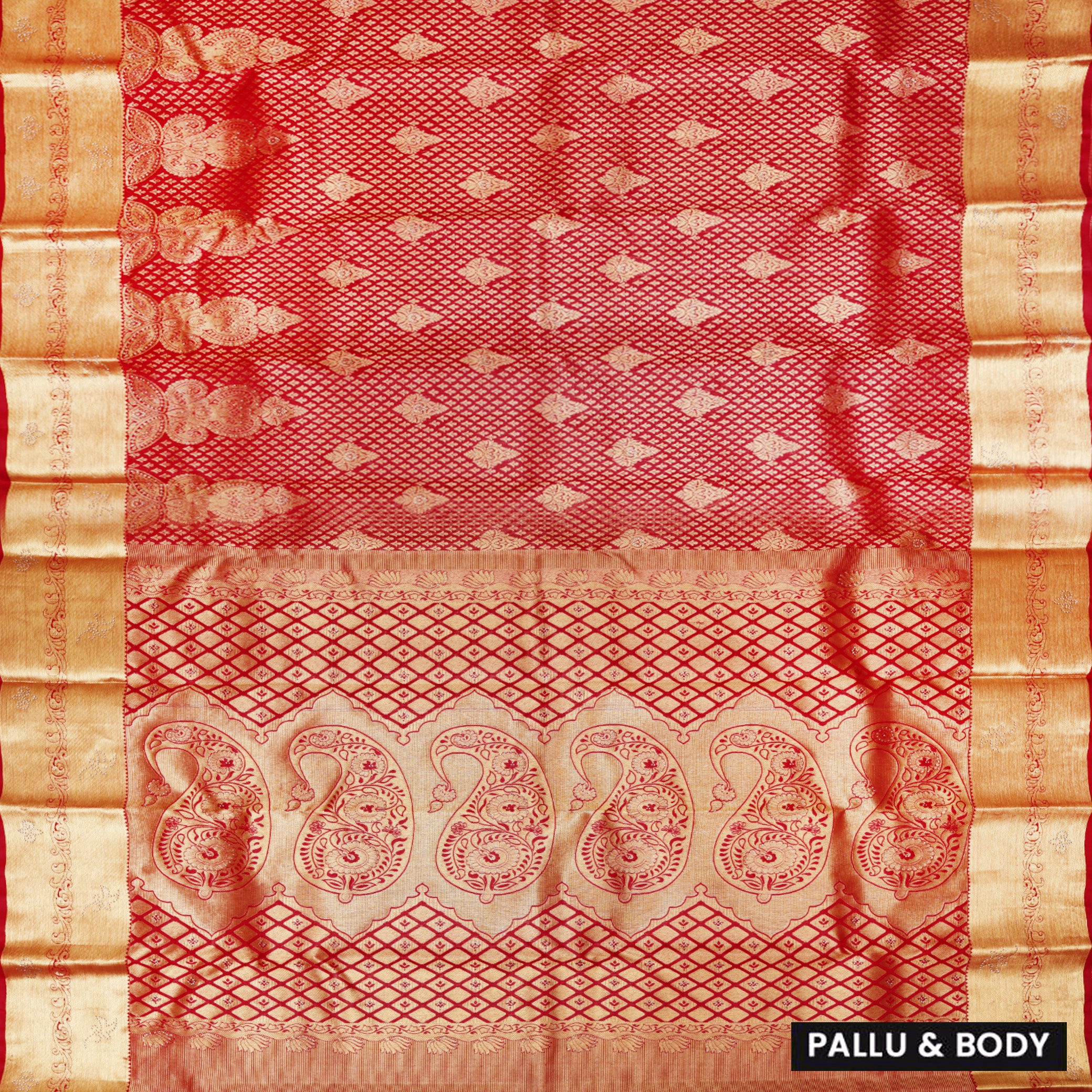 Red Color Golden Zari Border Wedding Silk Saree