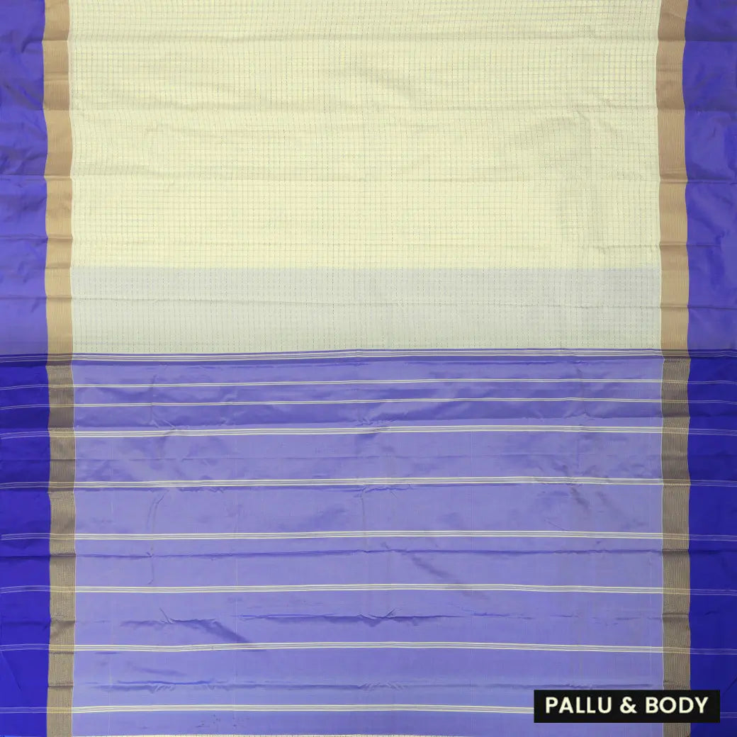 Cream With Royal Blue Arani Silk Saree