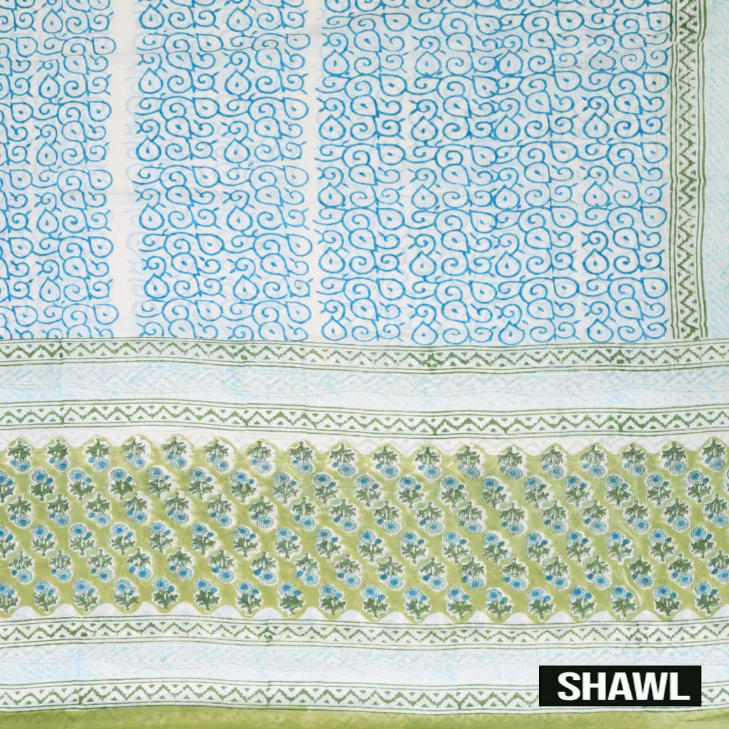 Light Green with Light blue Ladies Cotton Chudithar Set Material