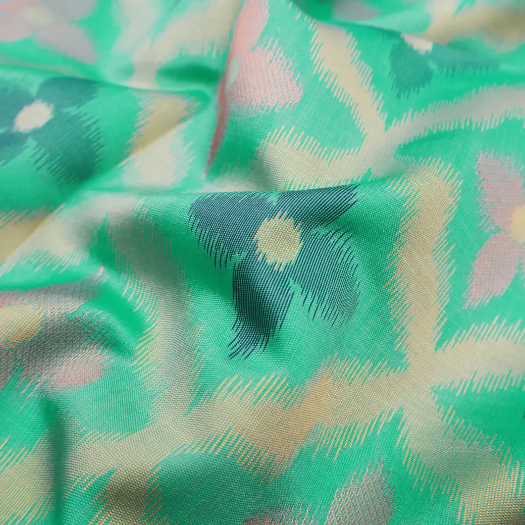 Mint Green With Dark Blue Pochampally Semi Ikat Silk Saree