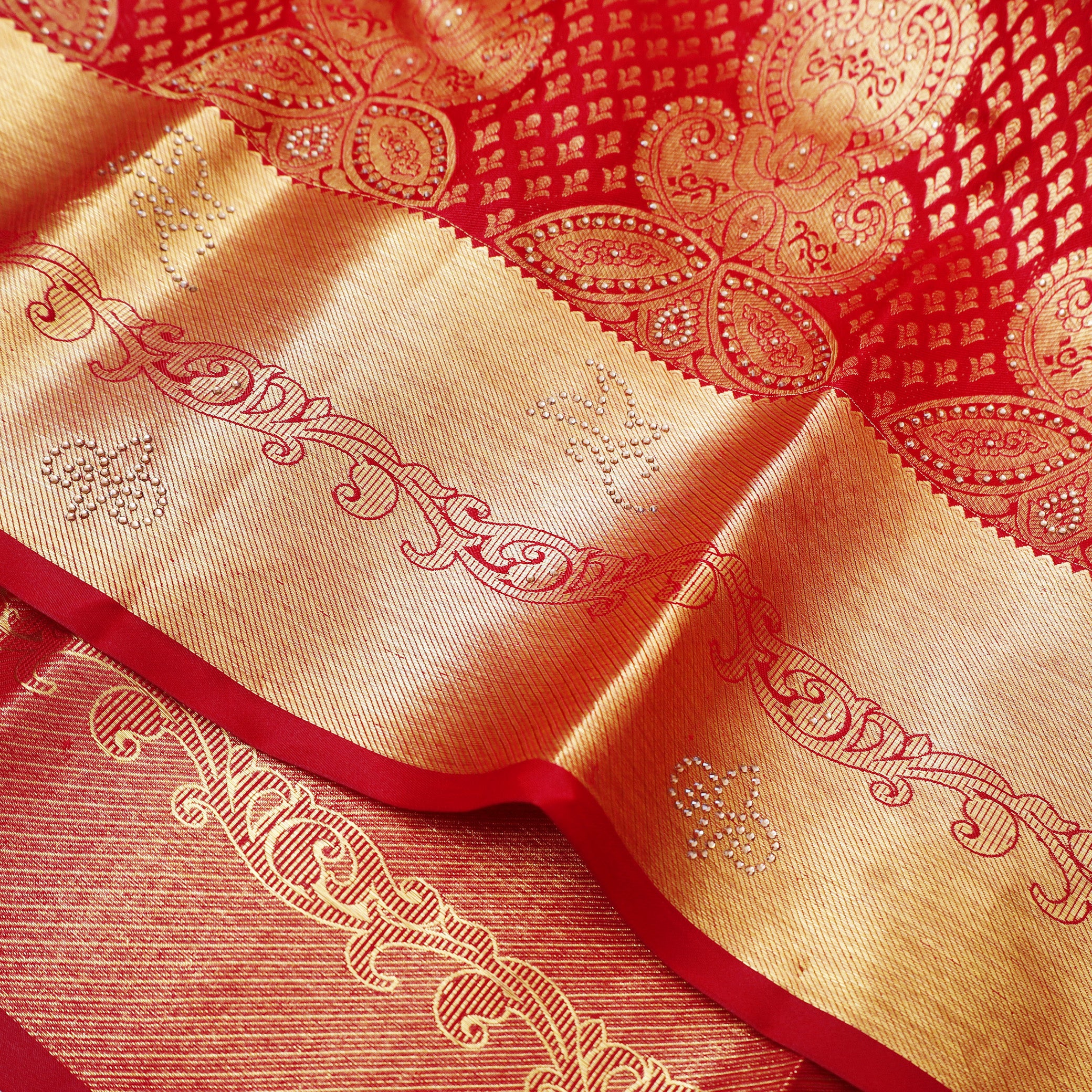 Red Color Golden Zari Border Wedding Silk Saree