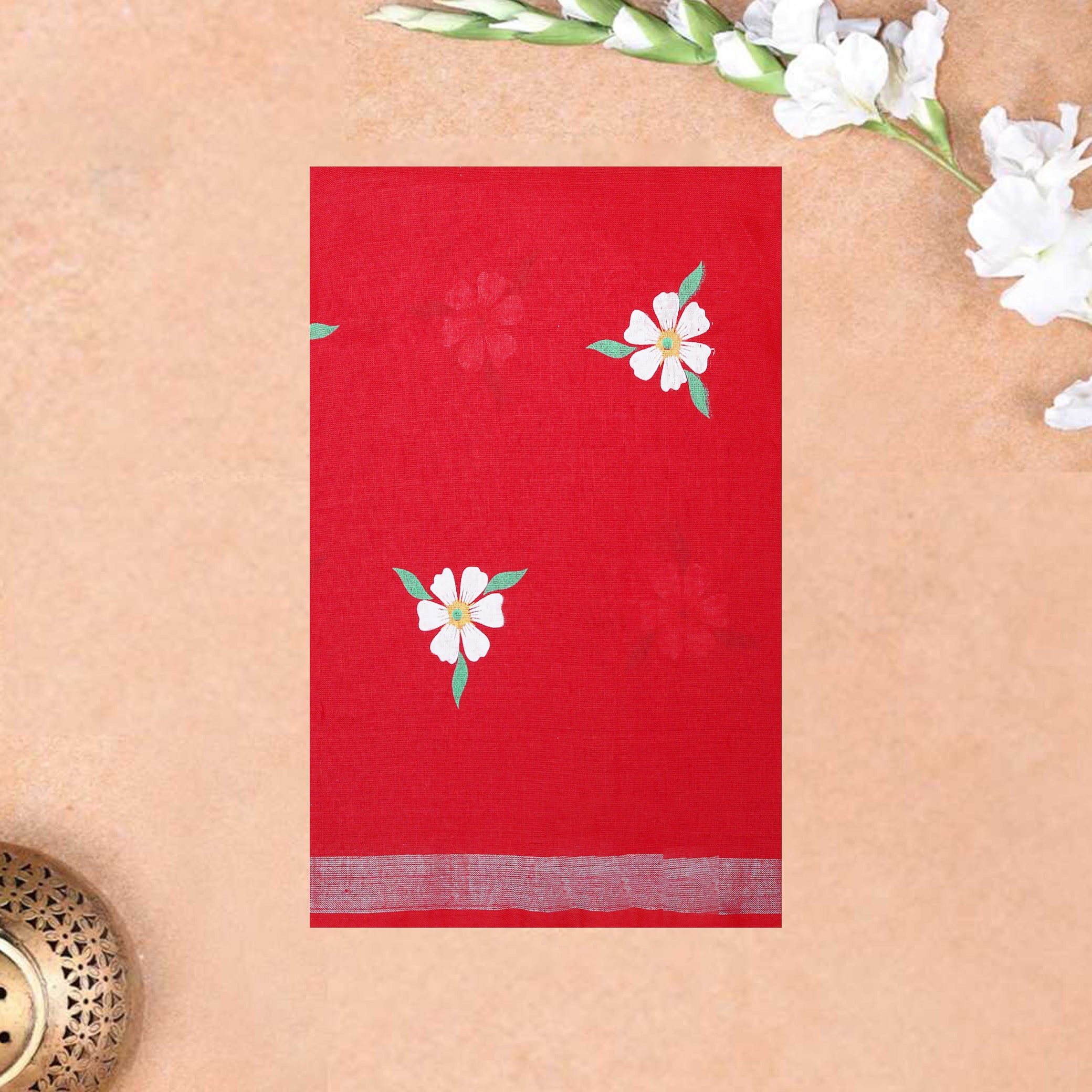 Red Linen Cotton Saree with Contrast Blouse