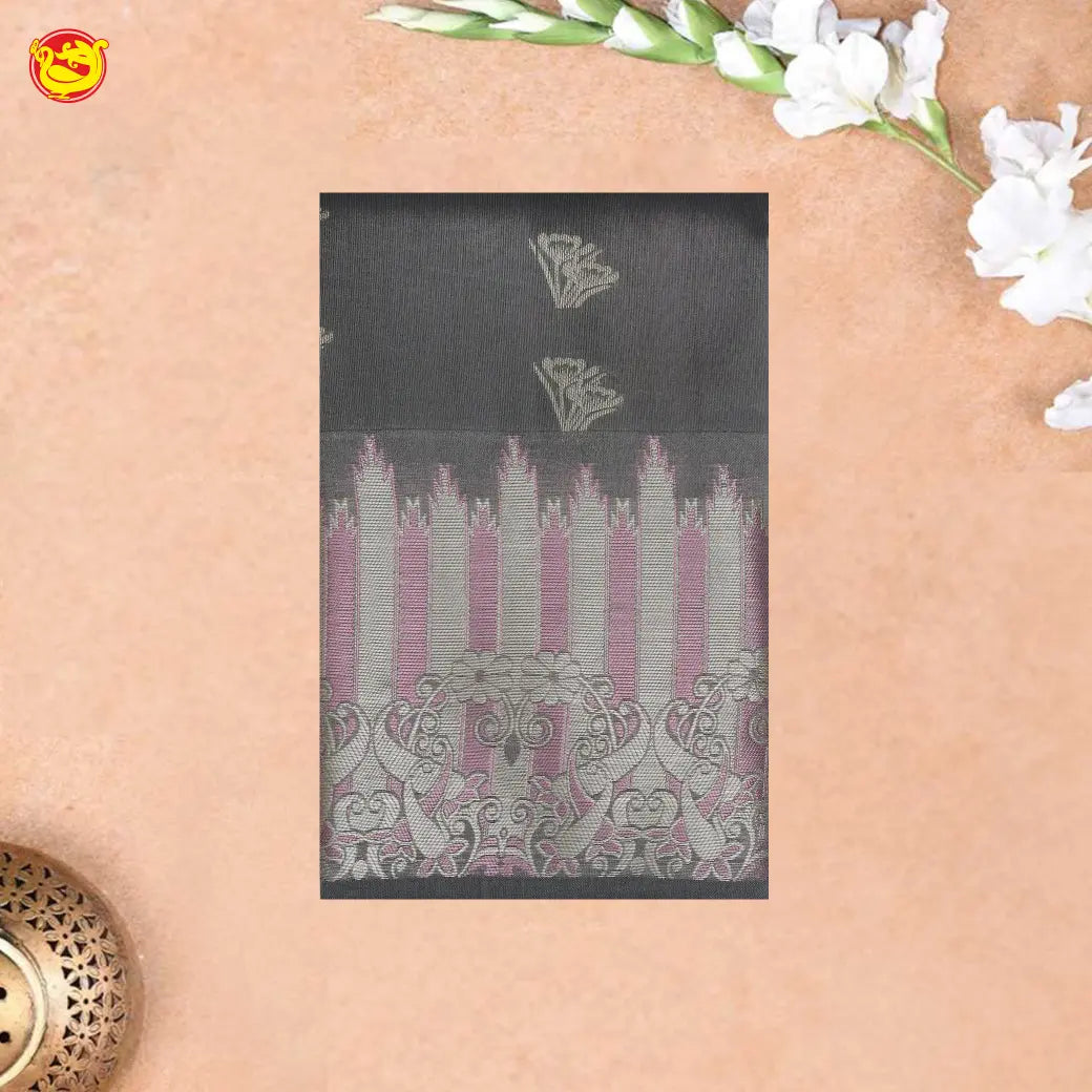 Dark Gray with Sandal Soft Silk Saree